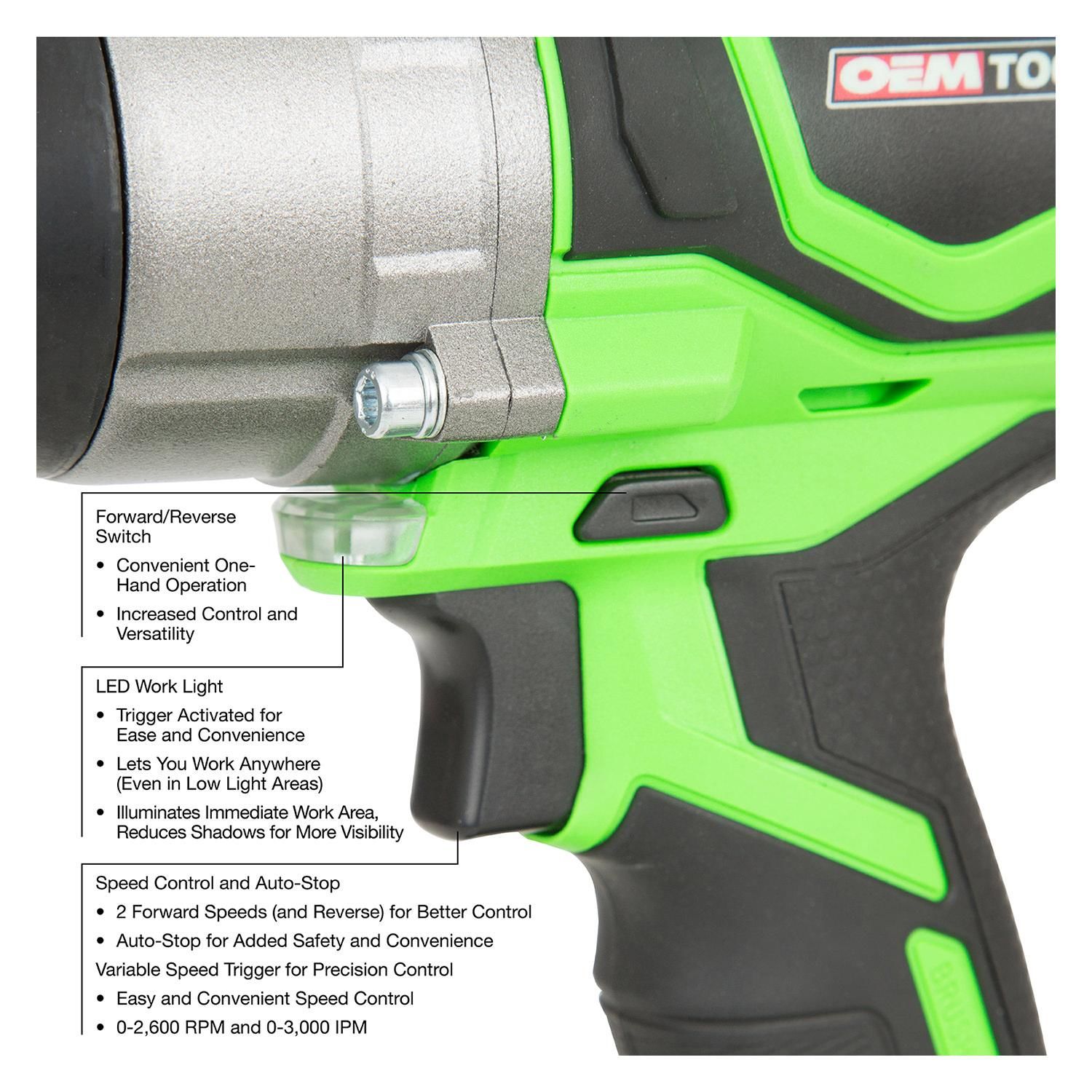 OEMTOOLS 20 Volt 1/2in Max Lithium Ion Brushless Impact Wrench