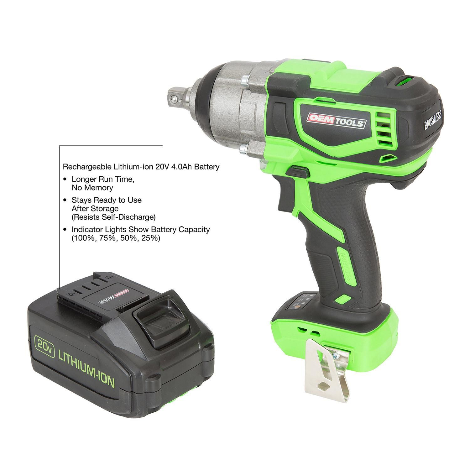 OEMTOOLS 20 Volt 1/2in Max Lithium Ion Brushless Impact Wrench