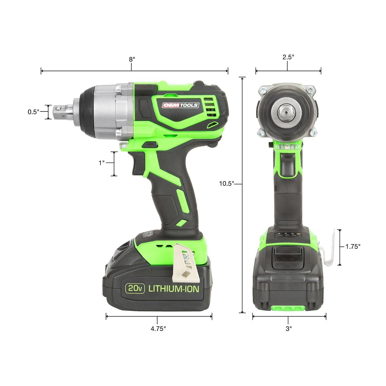 OEMTOOLS 20 Volt 1/2in Max Lithium Ion Brushless Impact Wrench