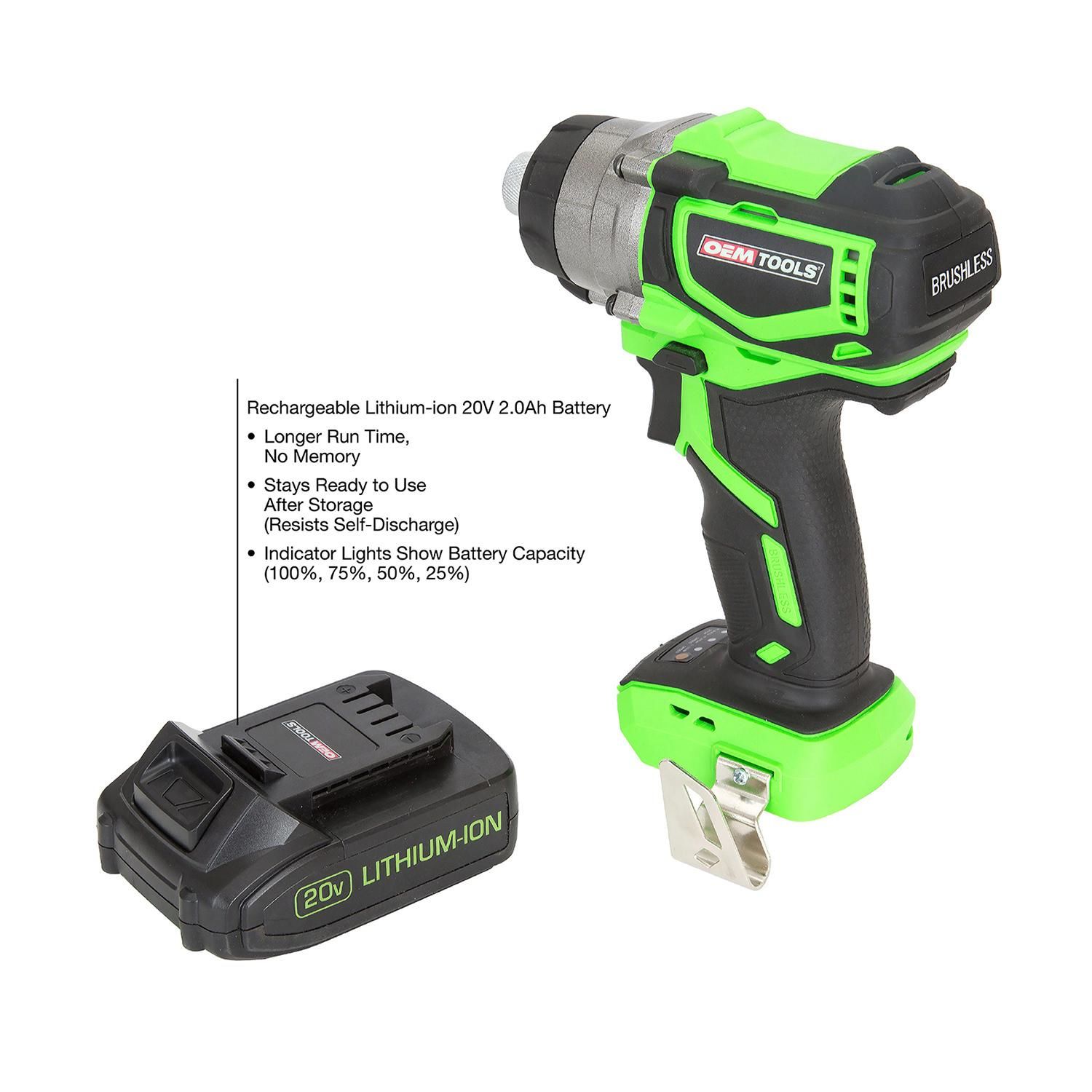 OEMTOOLS 1/4in 20 Volt Lithium Ion Brushless Impact Driver