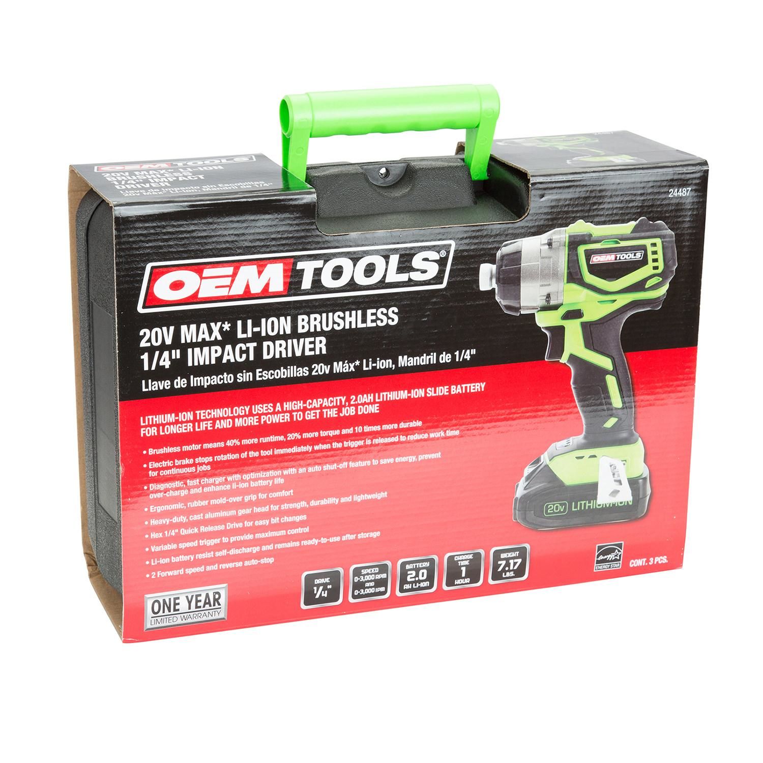 OEMTOOLS 1 4in 20 Volt Lithium Ion Brushless Impact Driver