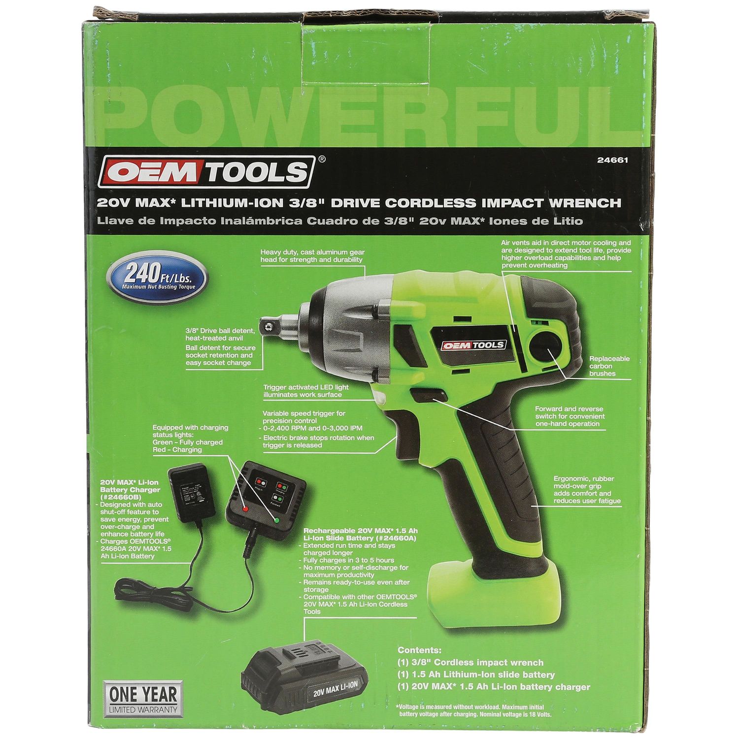 OEMTOOLS 3 8in Drive 20 Volt Lithium Ion Cordless Impact Wrench