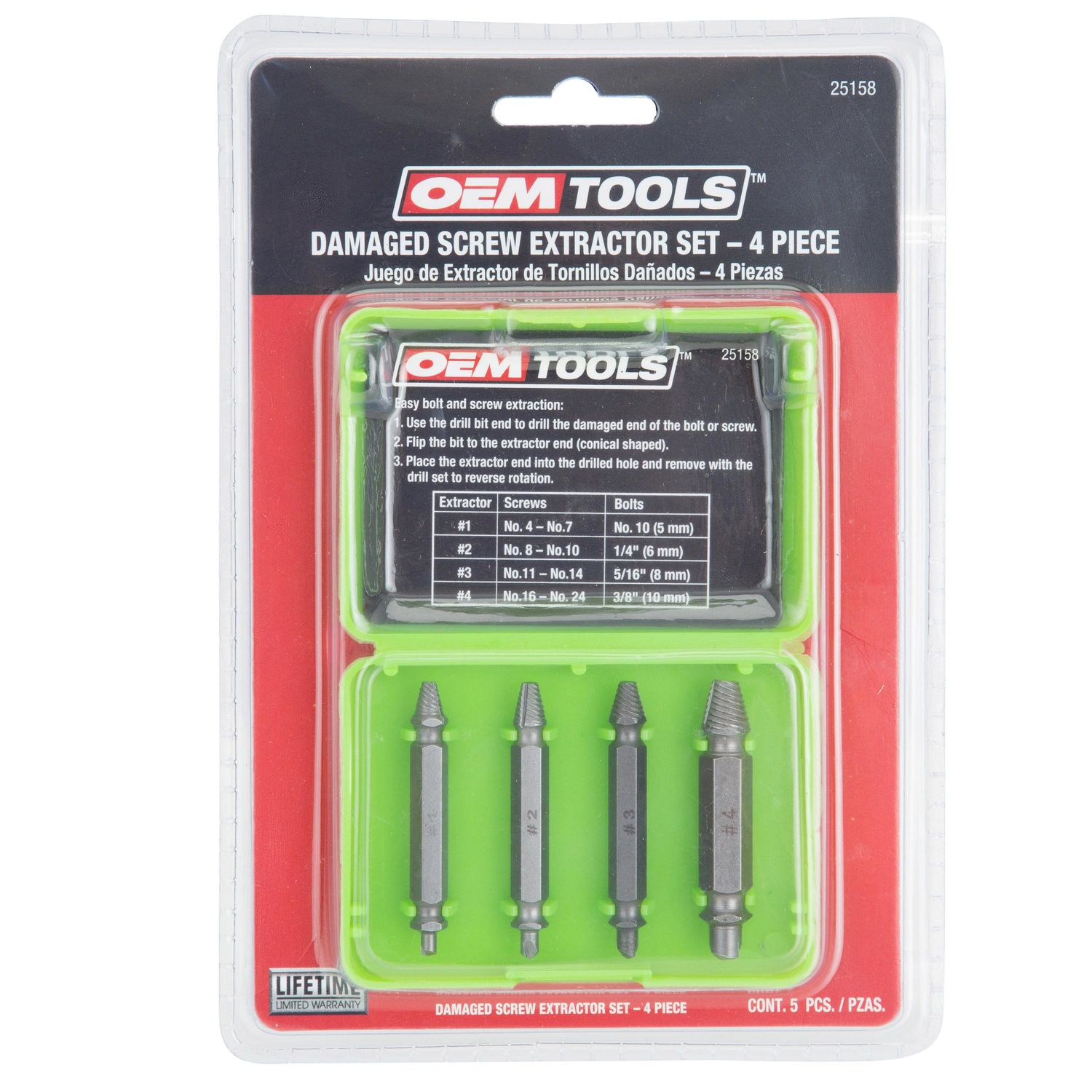 OEMTOOLS Damaged Bolt Extractor Set 4 Piece