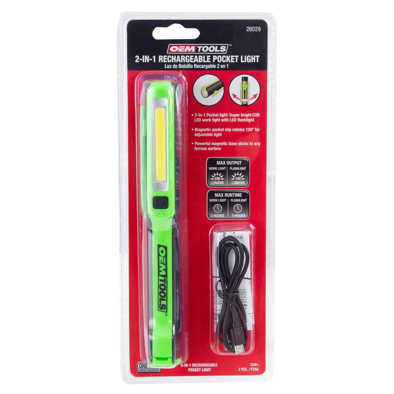 OEMTOOLS 2-in-1 Rechargeable Pocket Work Light