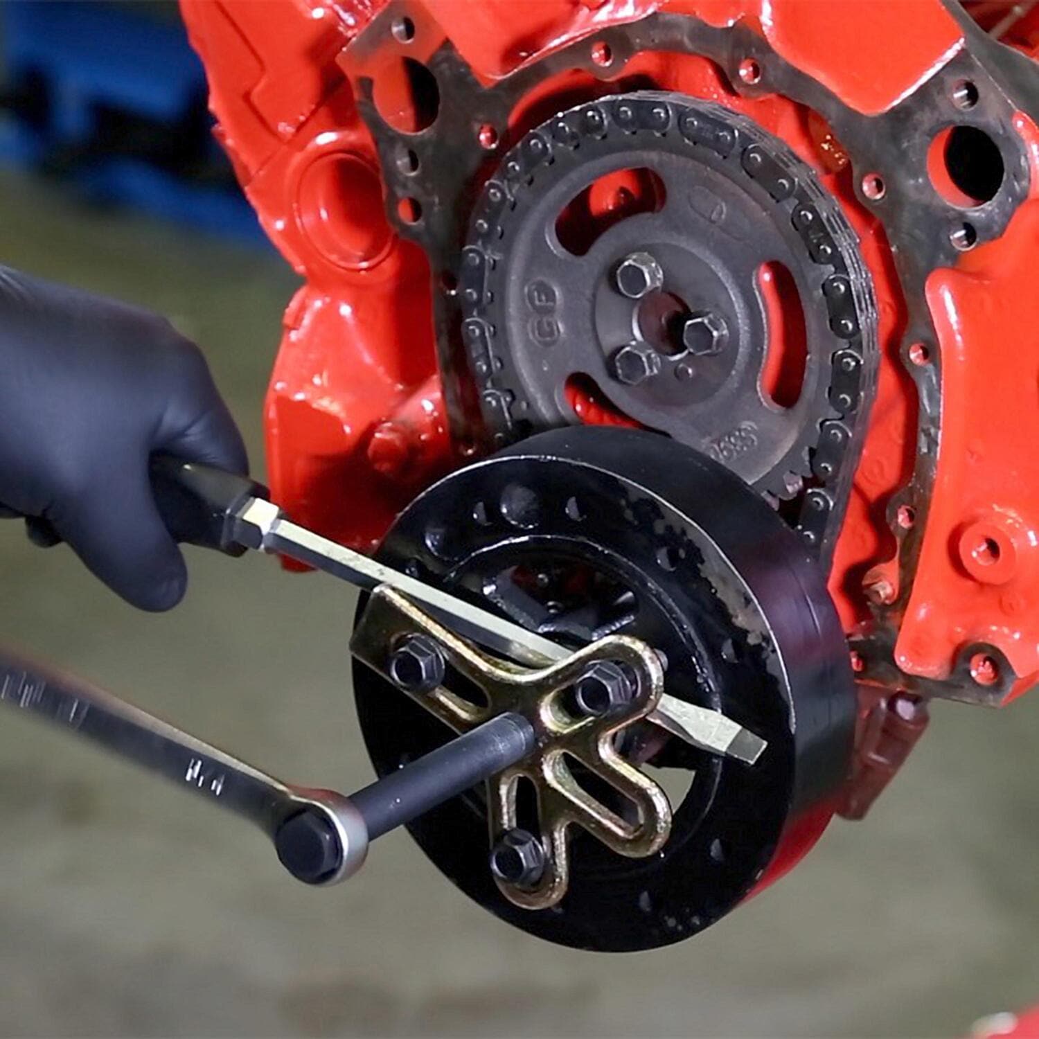 QWORK Harmonic Balancer Puller & Installer Tool Kit - Includes Metric & Standard Bolts, For Crankshaft Pulleys, Flywheels