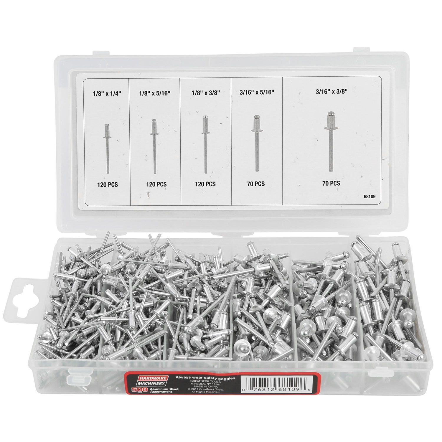 Hardware Machinery Aluminum Rivet Assortment 500 Piece