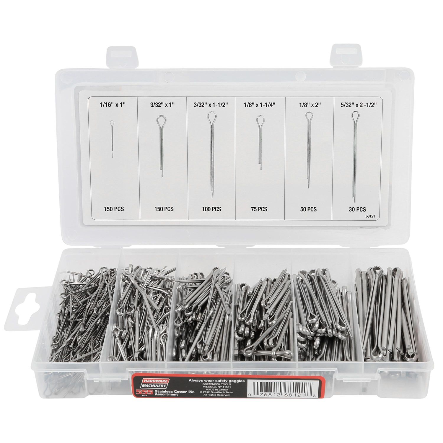 Hardware Machinery 68121 Stainless Cotter Pin Assortment 555 Piece