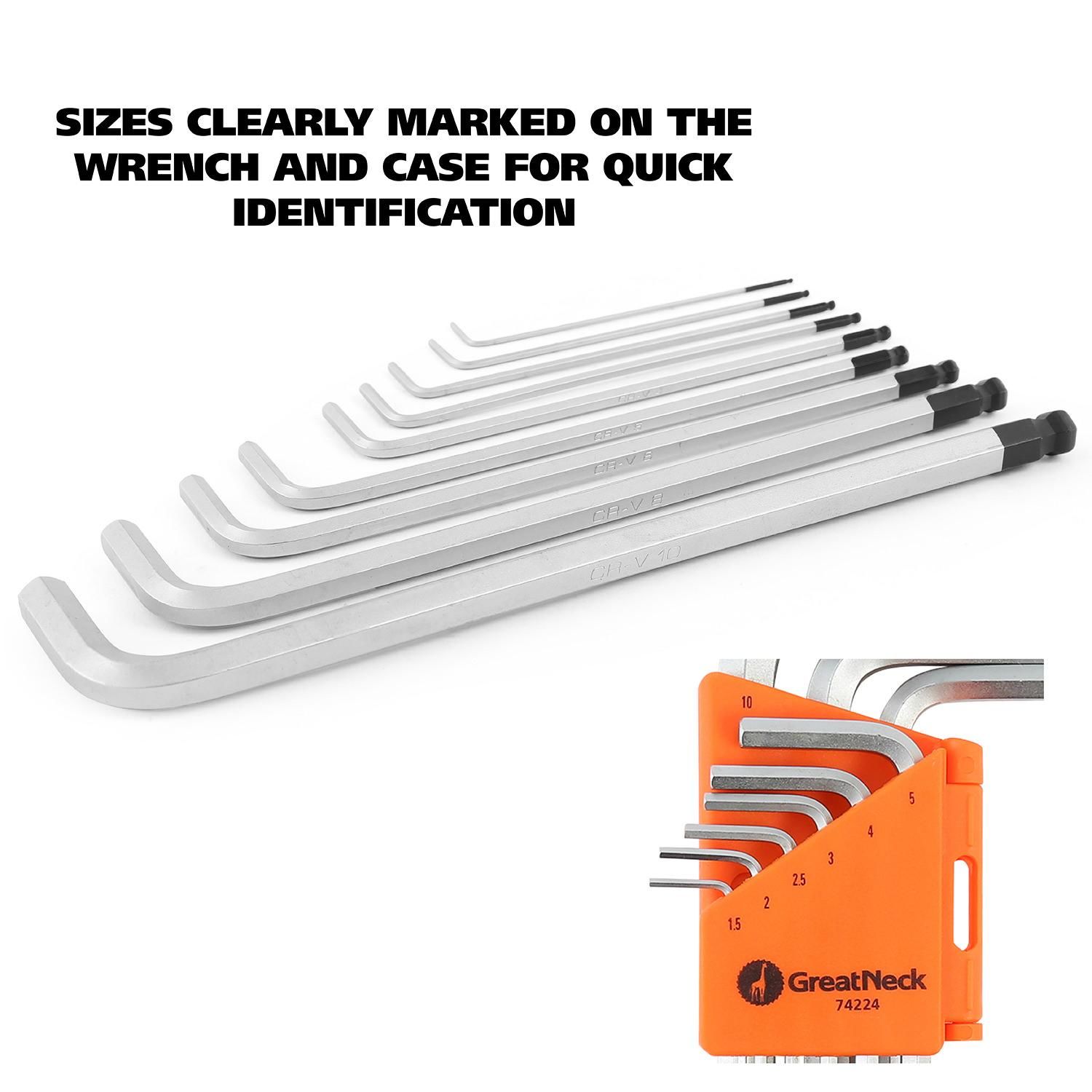 Great Neck Metric 9 in 1 T Handle Hex Key Set