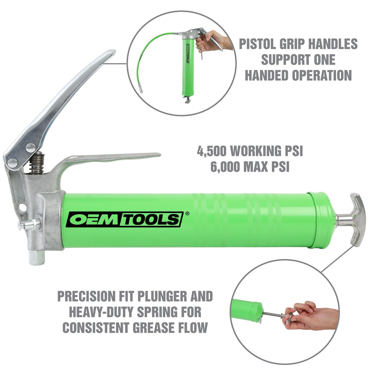 OEMTOOLS Pistol Grip Grease Gun with 18in Extension Hose and Coupler