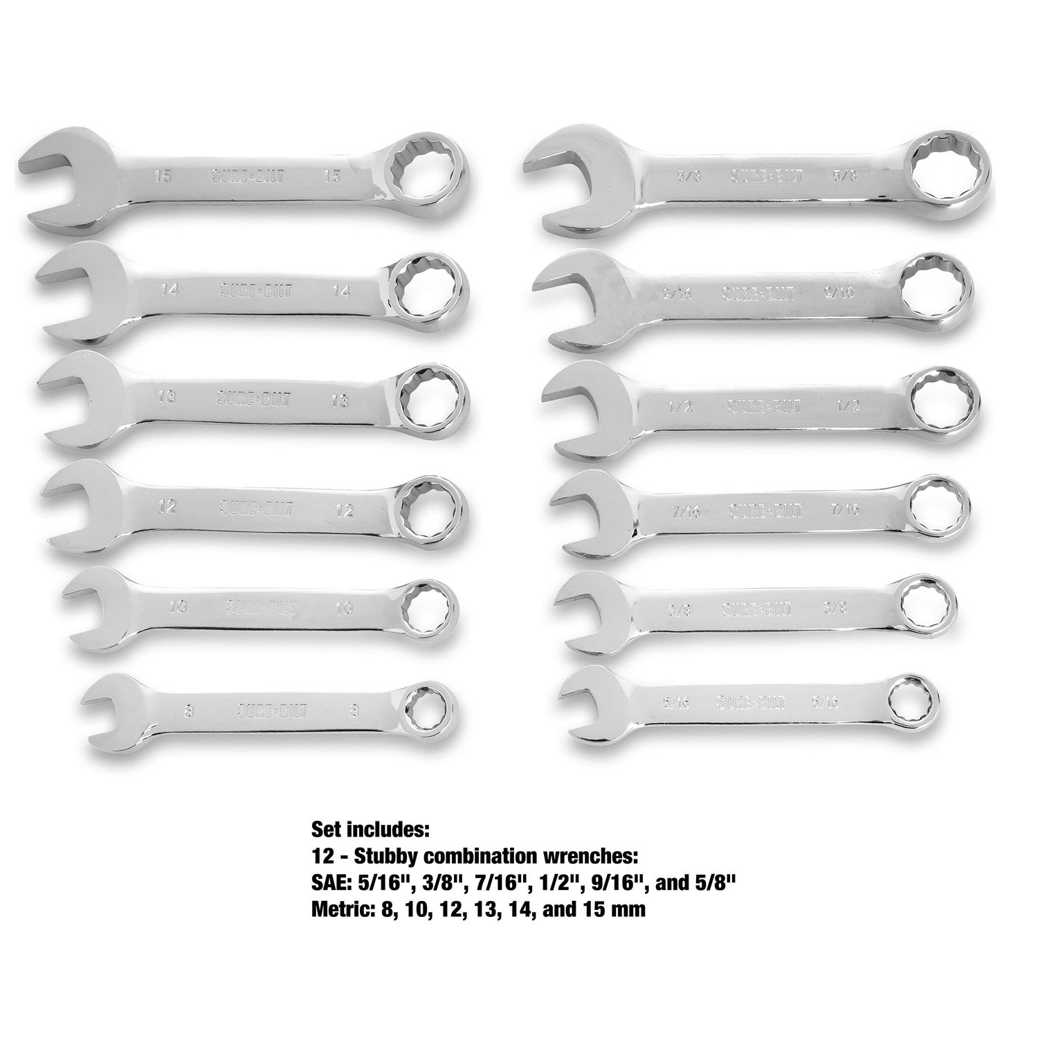 thumbnail image 2 of Powerbuilt 12mm Stubby Combination Wrench - Metric Mirror Polish Chrome Vanadium 2 of 12