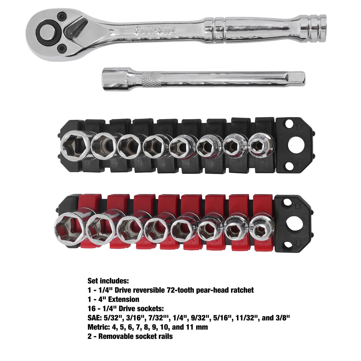 SureBilt 1/4in Drive Ratchet and Socket Set 20 Piece