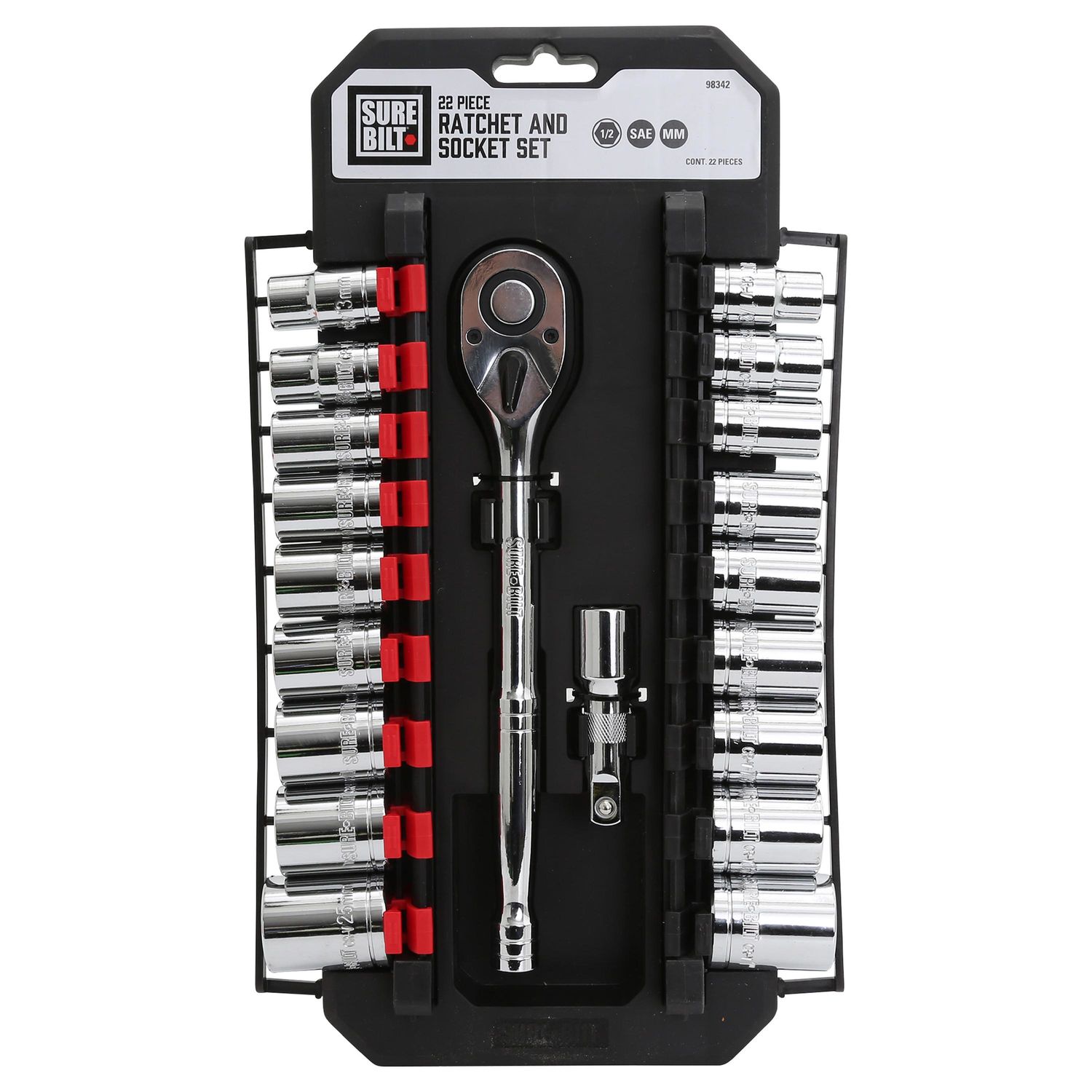 SureBilt 1/2in Drive Ratchet and Socket Set 22 Piece
