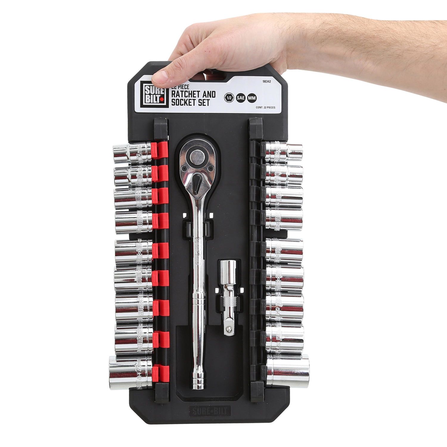SureBilt 1/2in Drive Ratchet and Socket Set 22 Piece