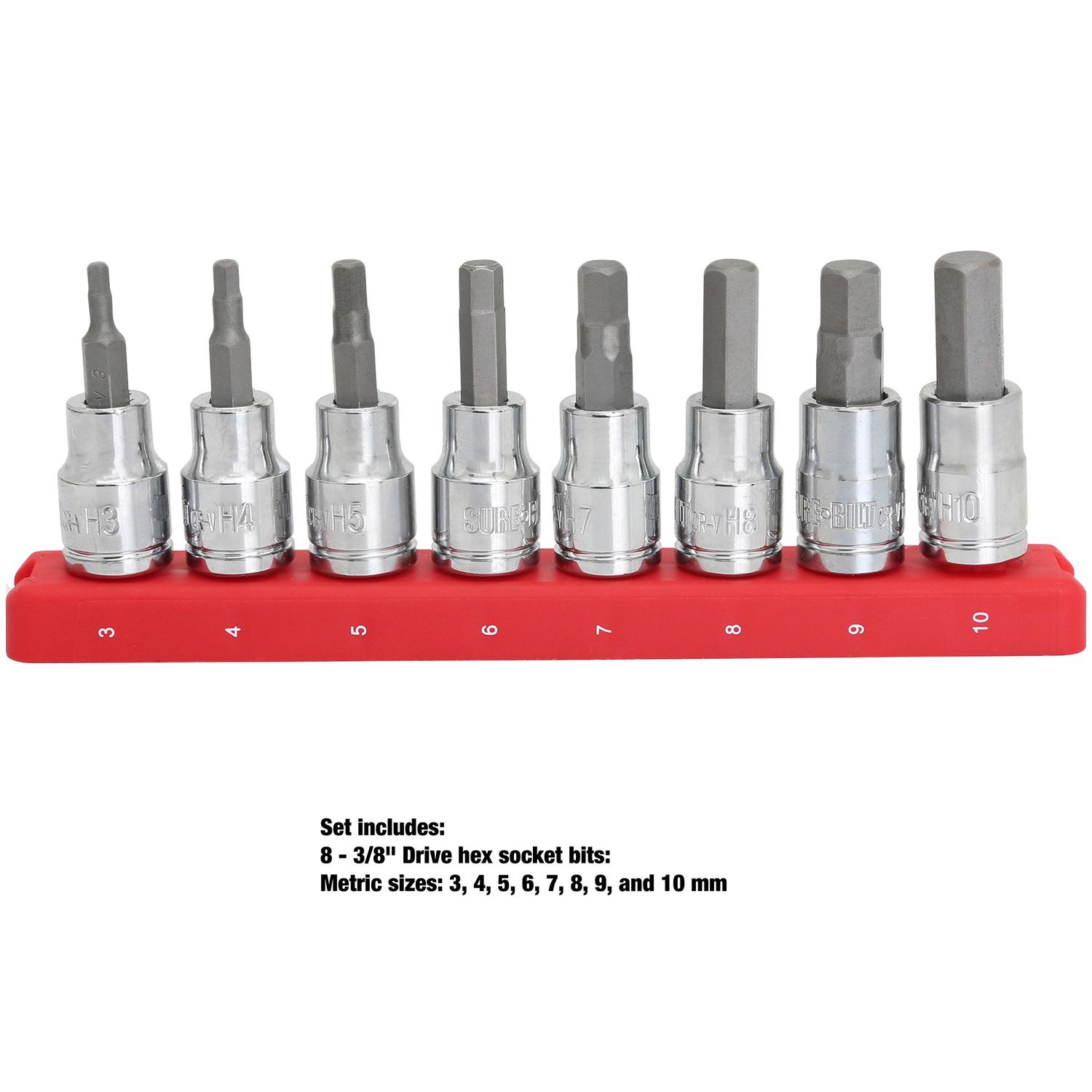 SureBilt 3/8in Drive Hex Metric Bit Set 9 Piece