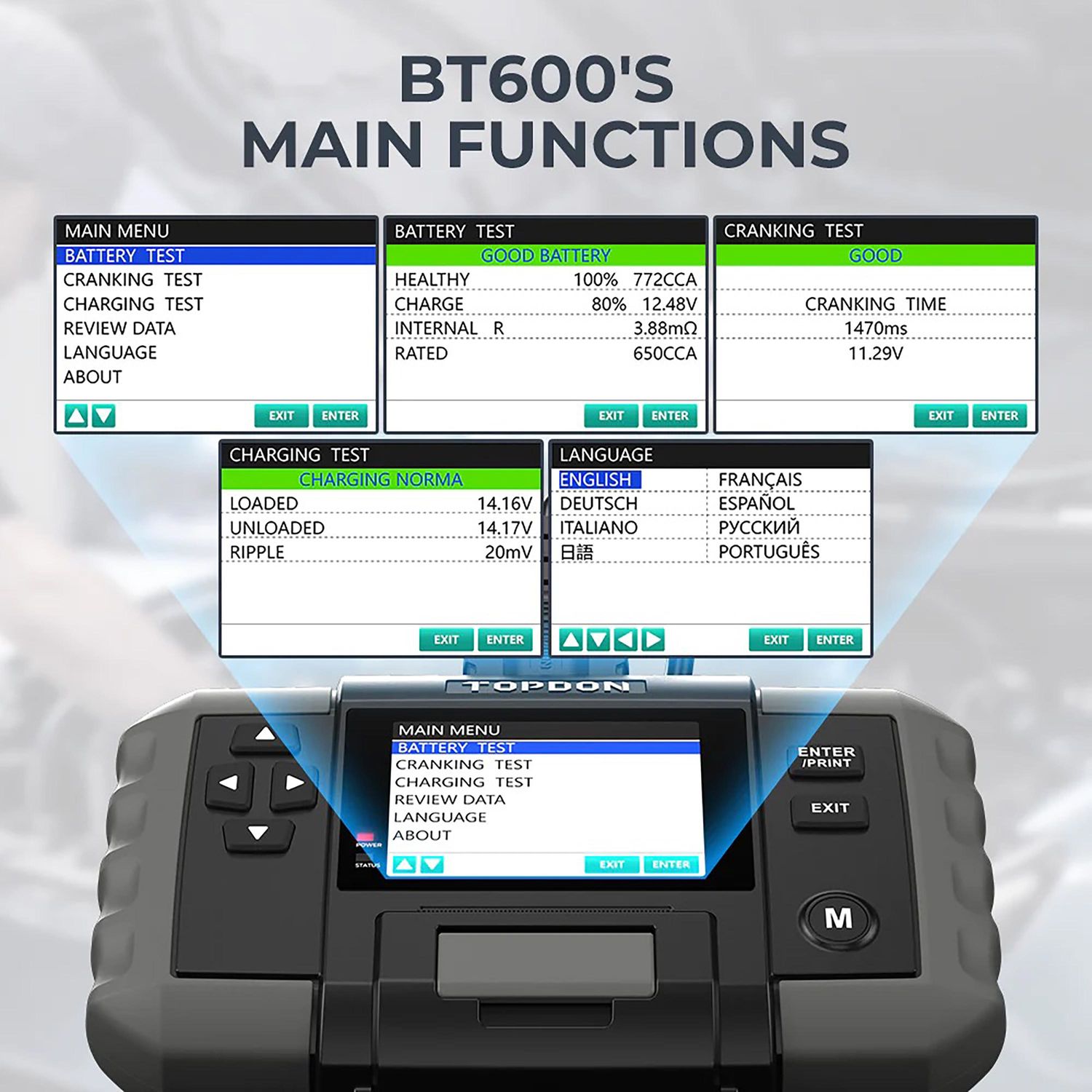TOPDON BT600 Battery Tester with Printer