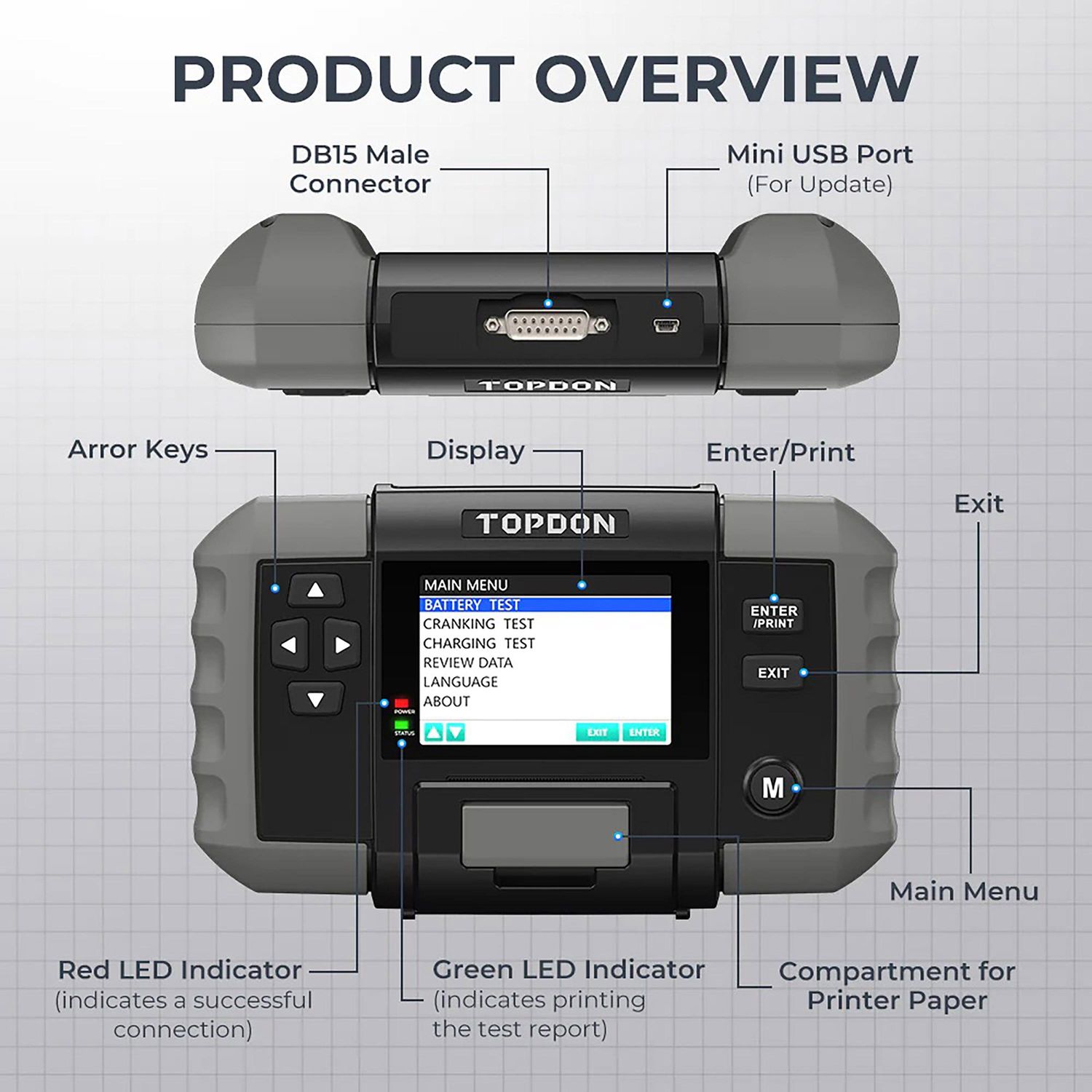 TOPDON BT600 Battery Tester with Printer