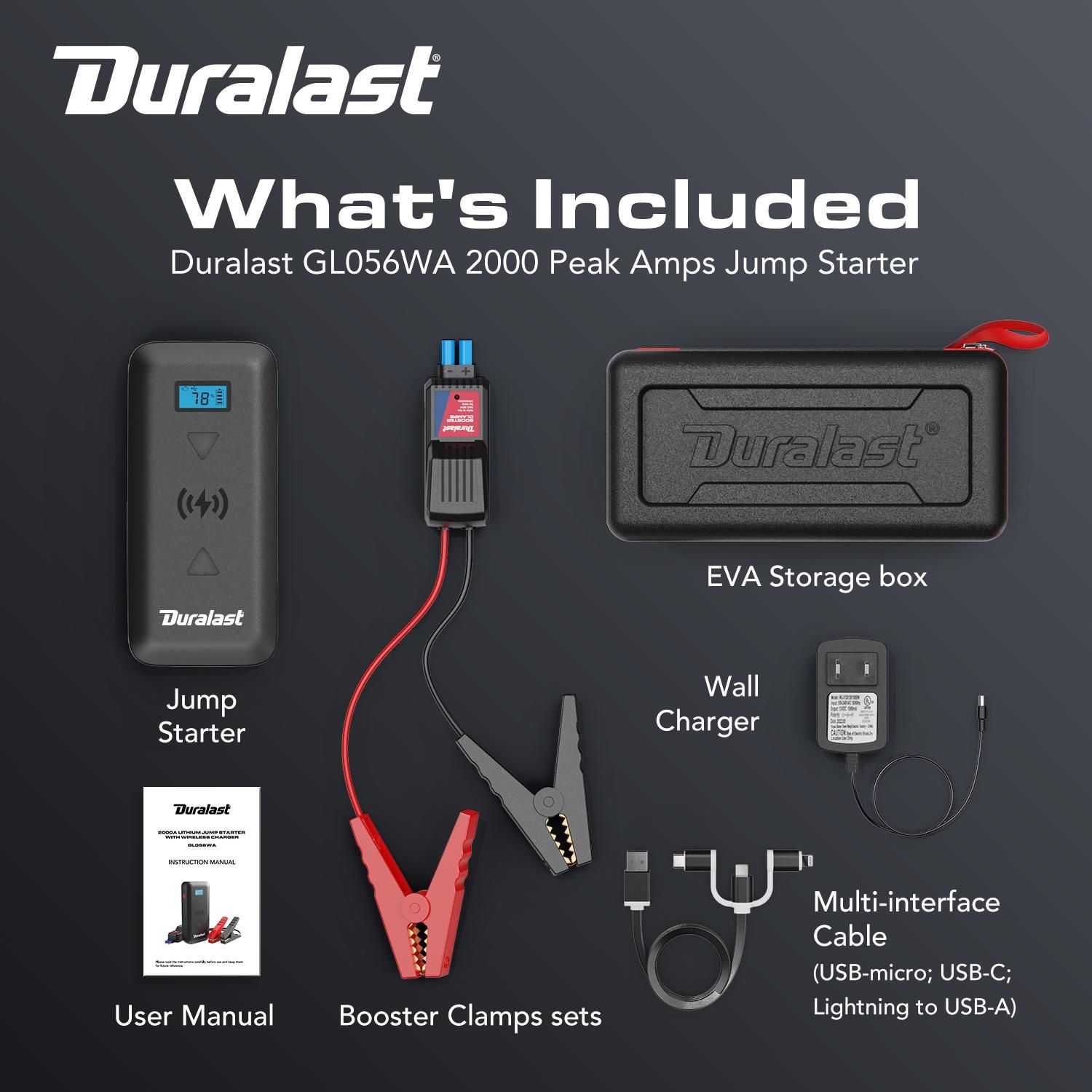 Duralast 2,000 Amps Lithium Portable Jump Starter and Power Pack DL-2000LI