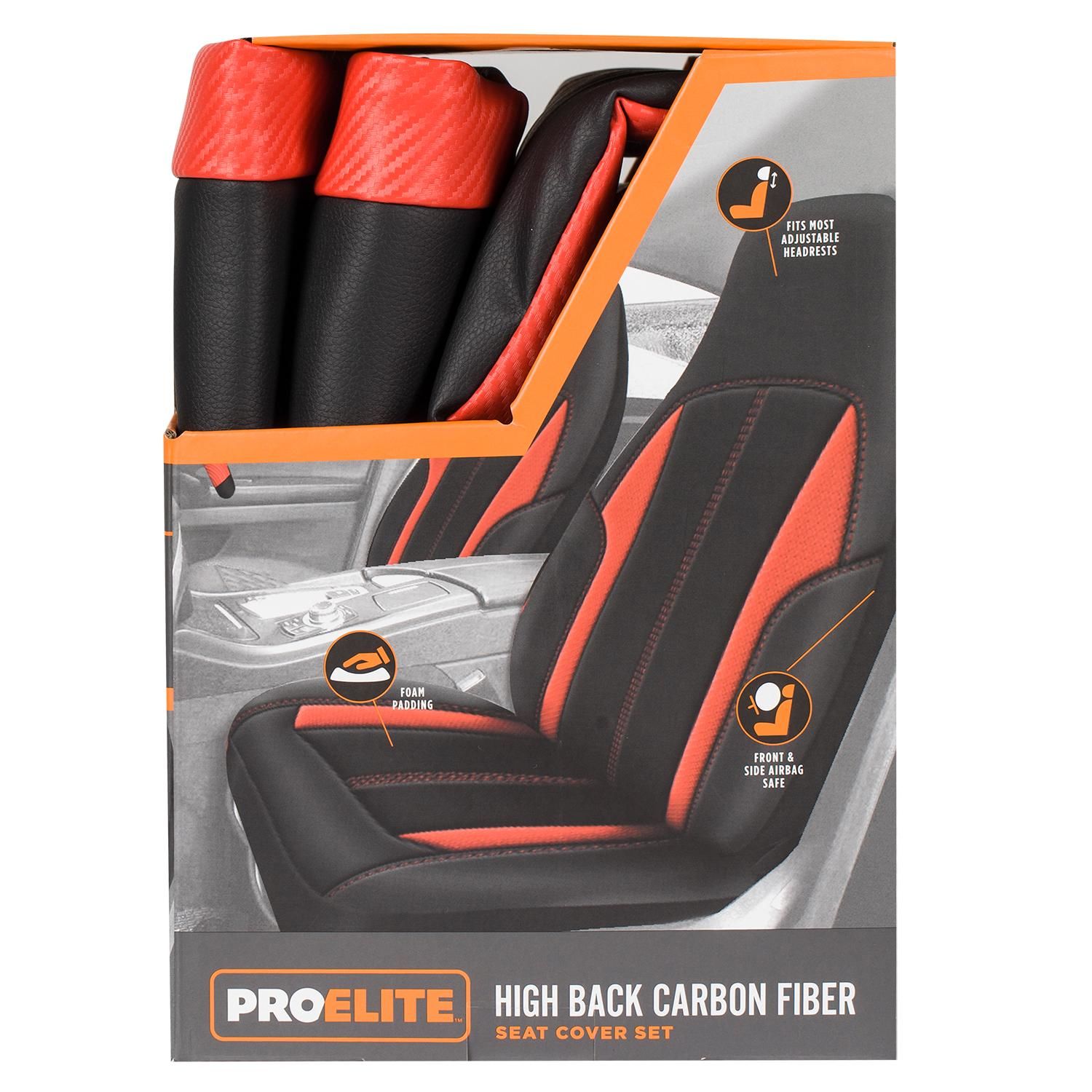 ProElite Red High Back Carbon Fiber Seat Cover Set 3 Piece