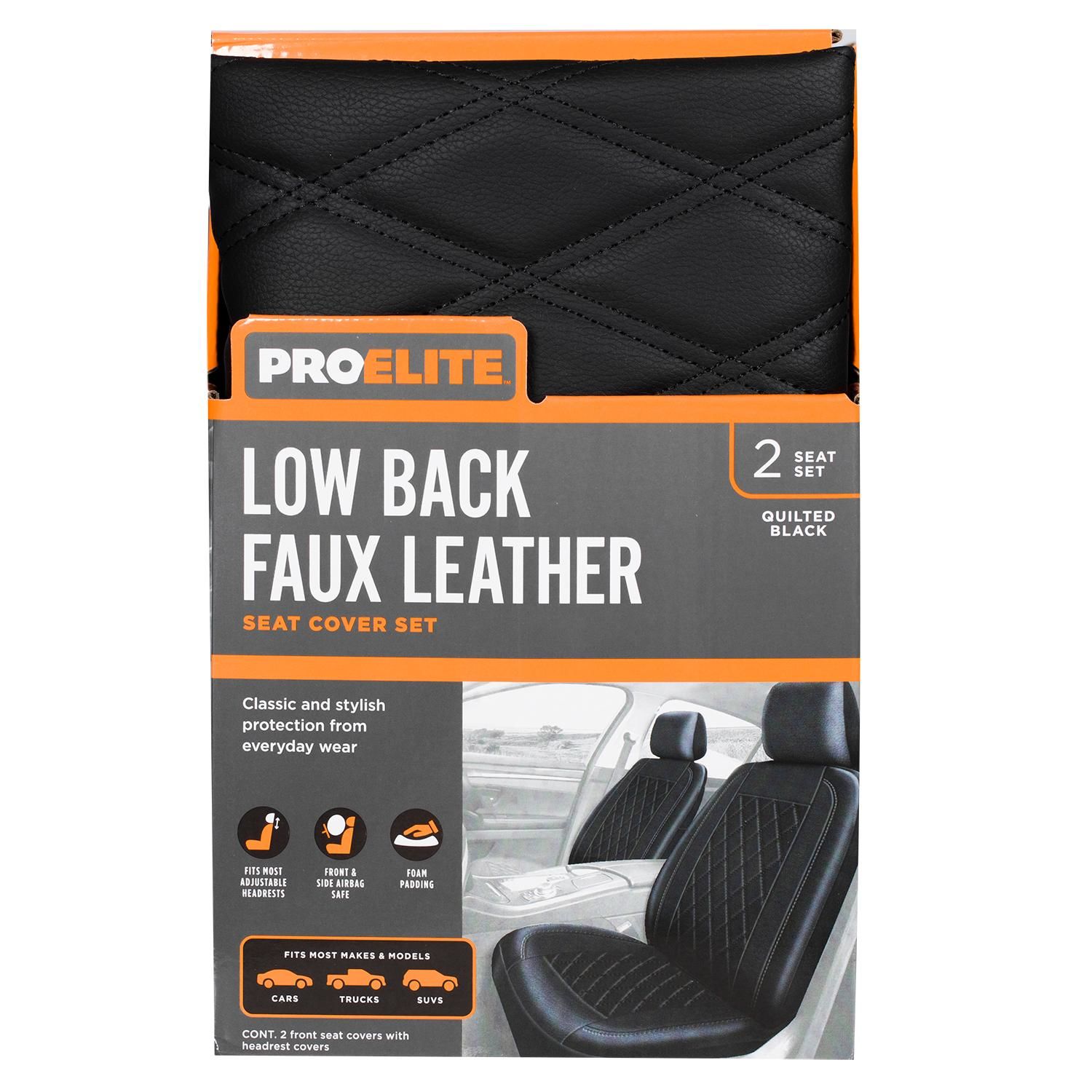 ProElite Black Low Back Faux Leather Quilted Seat Cover Set 2 Piece at AutoZone