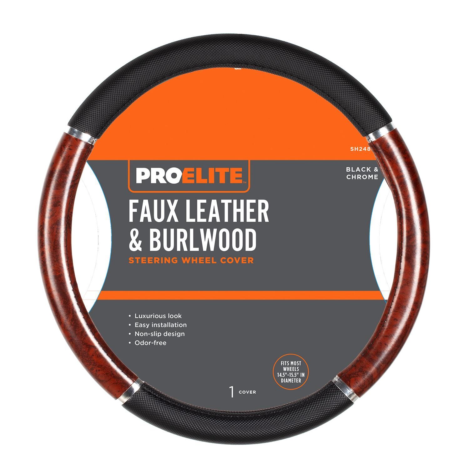 Bell Automotive Burlwood with Black and Chrome Steering Wheel Cover