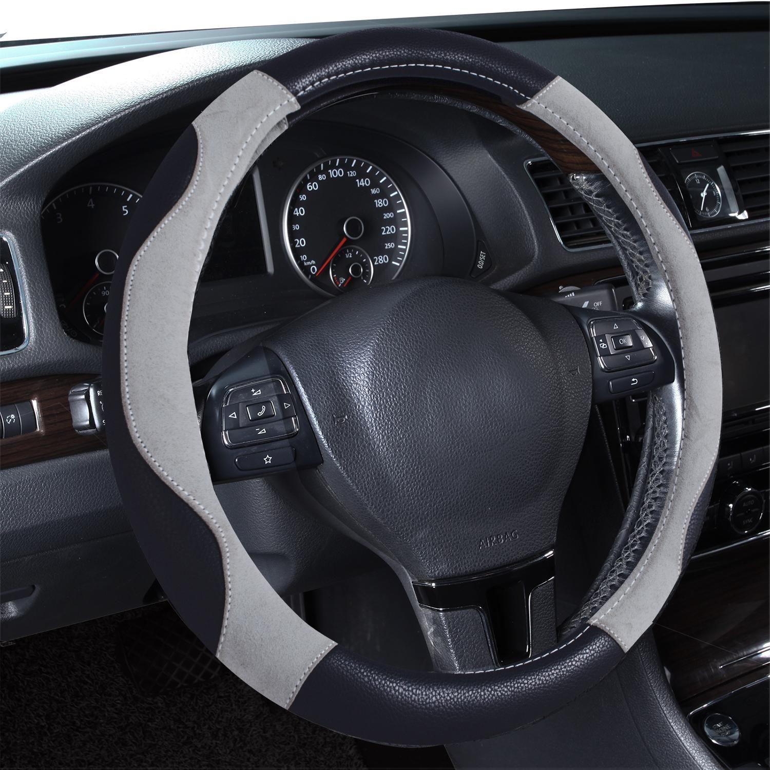 Masque Black and Gray 2 Tone Furry Steering Wheel Cover