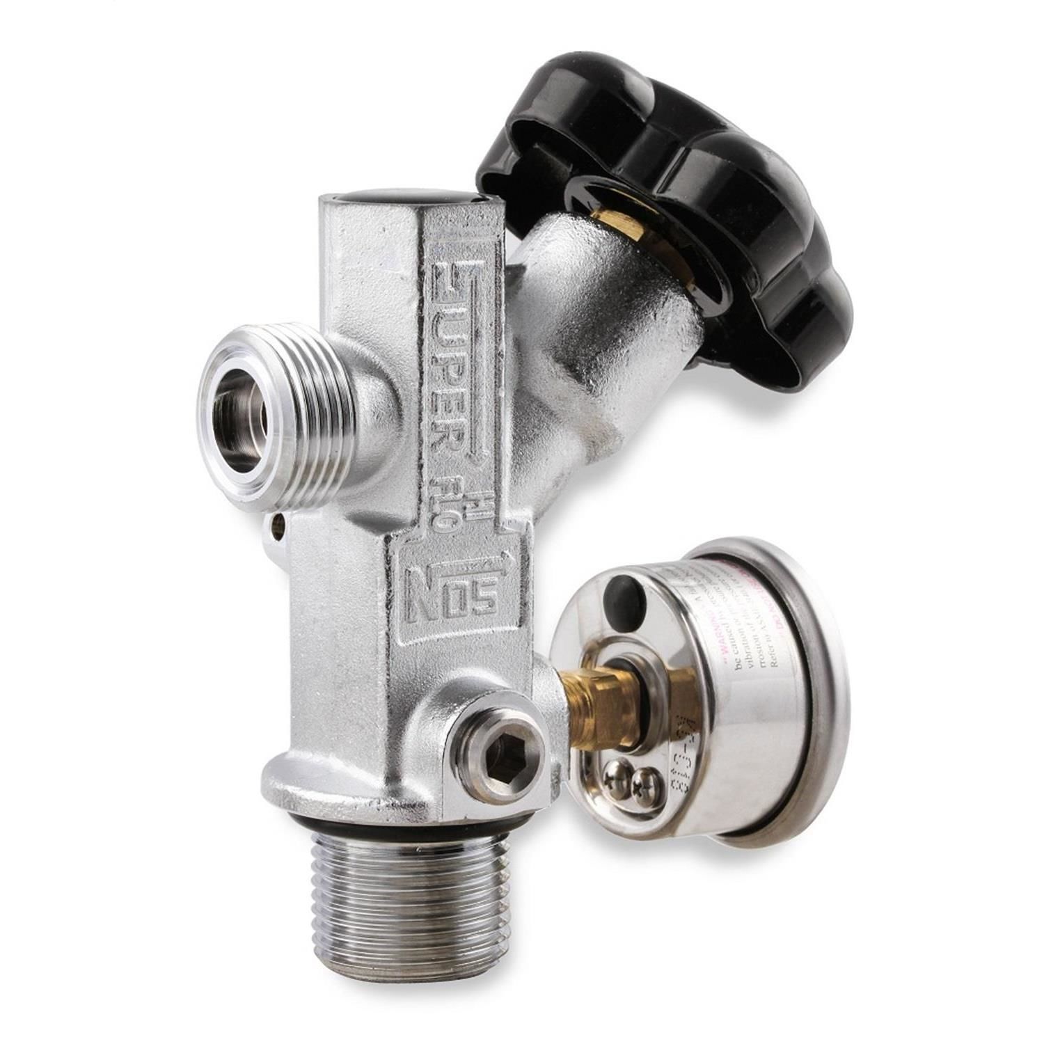 NOS / Nitrous Oxide System 1/8in Super High Flow Nitrous Bottle Valve with Blue Gauge for 5 to