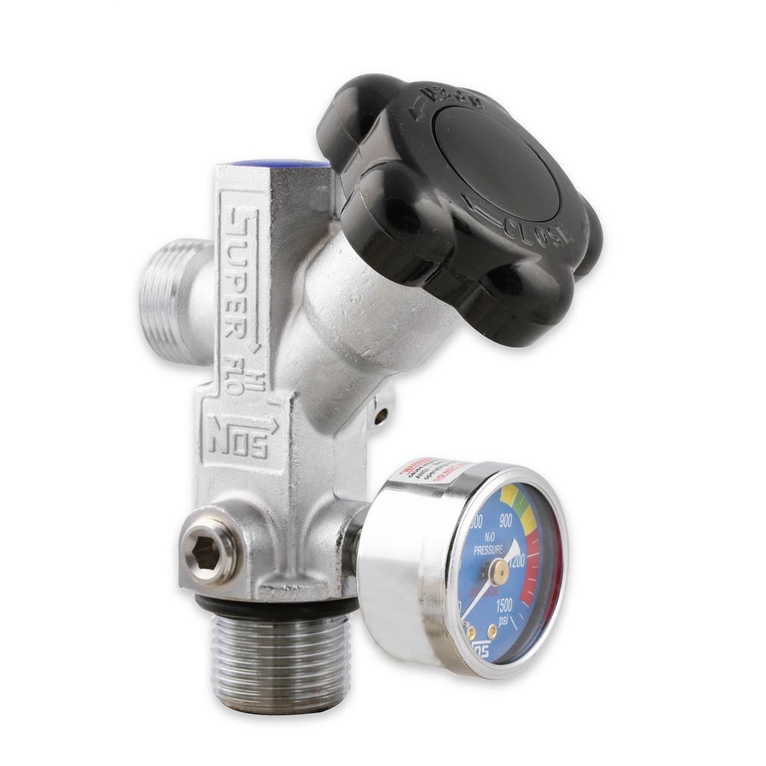 NOS/Nitrous Oxide System 1/8in Super High Flow Nitrous Bottle Valve with Blue Gauge for 5 to 20lbs Bottles