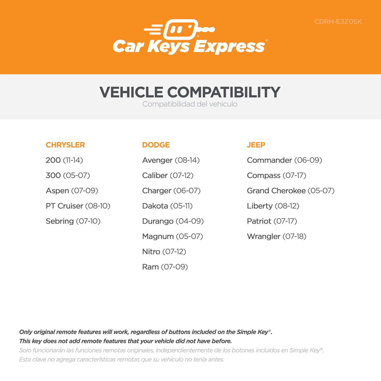 Car Keys Express Vehicle Key CDRHE3Z0SK