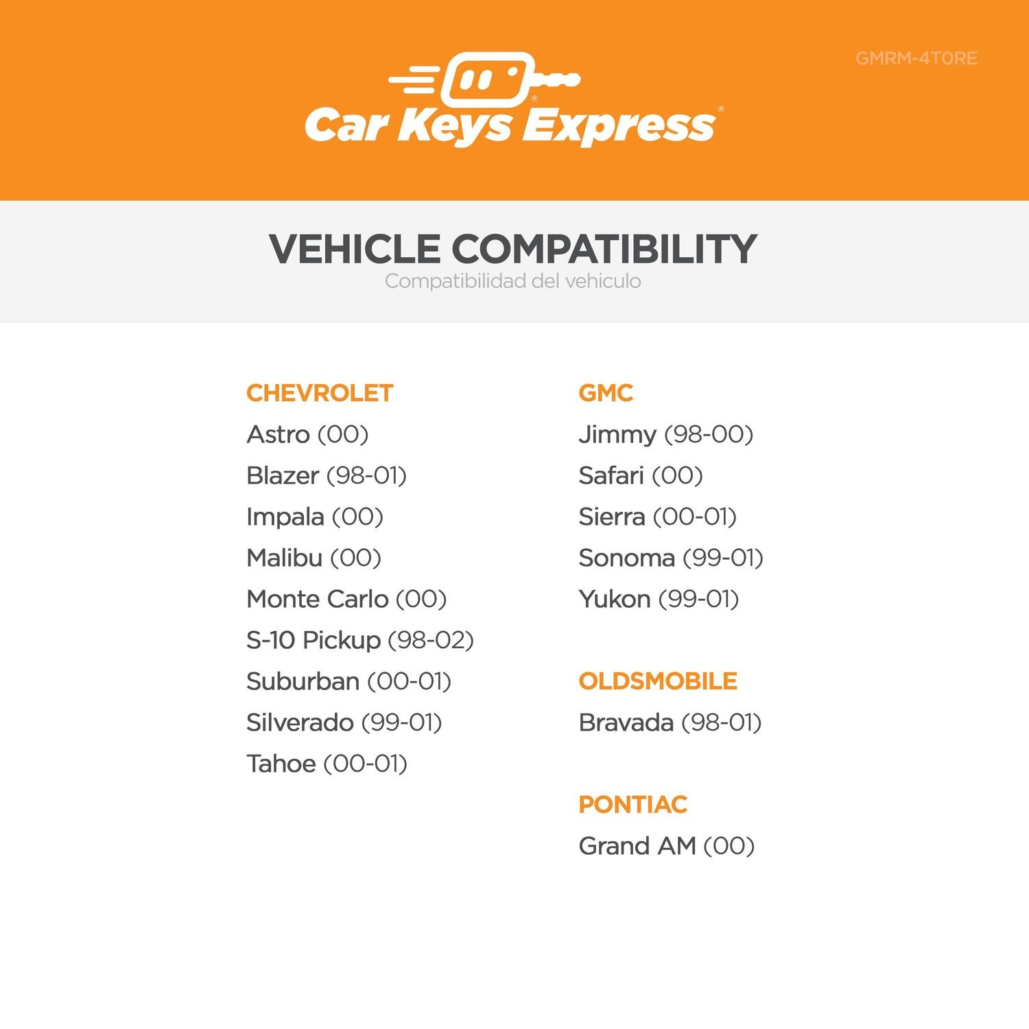 Car Keys Express Keyless Entry Transmitter GMRM4T0RE