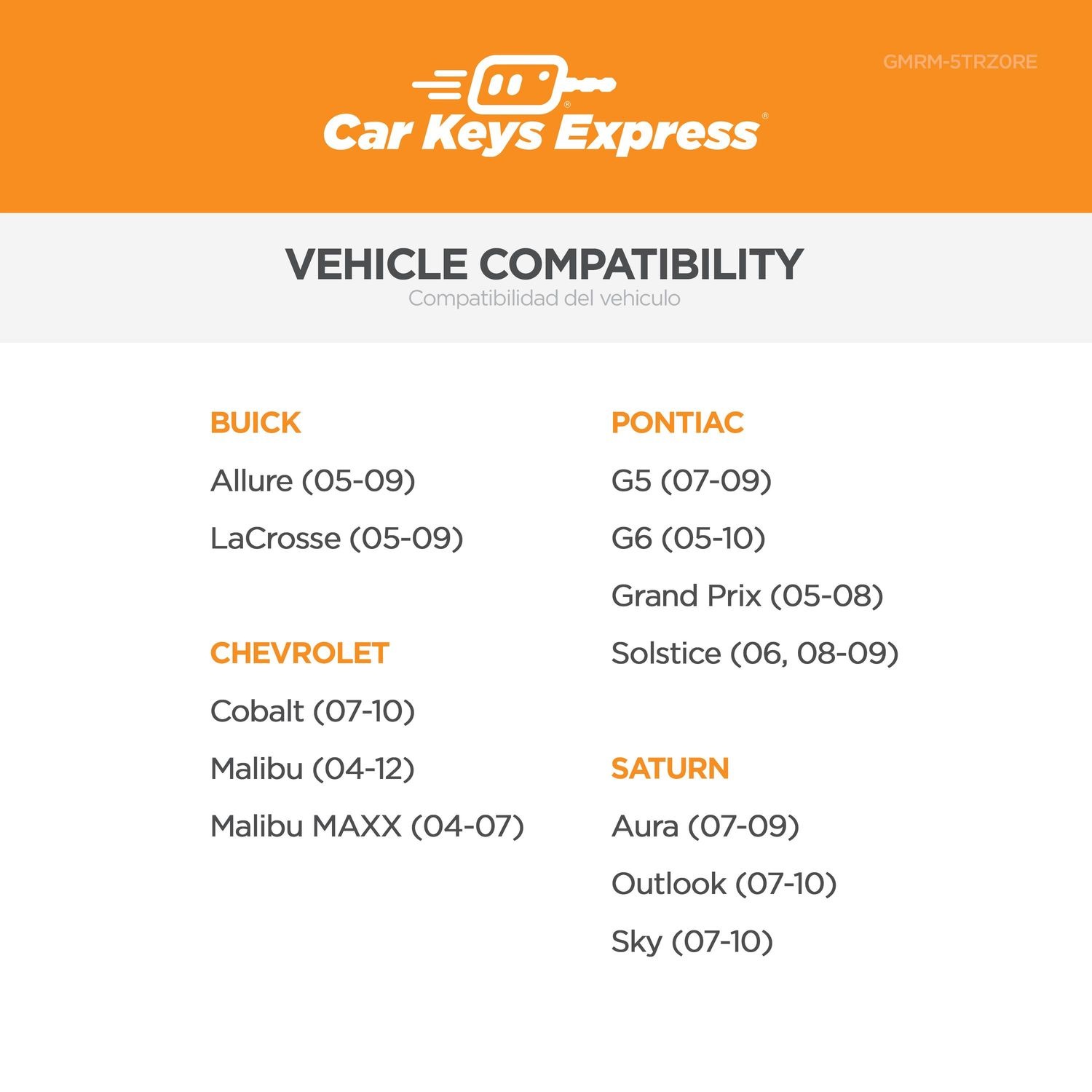 Car Keys Express Keyless Entry Transmitter GMRM5TRZ0RE