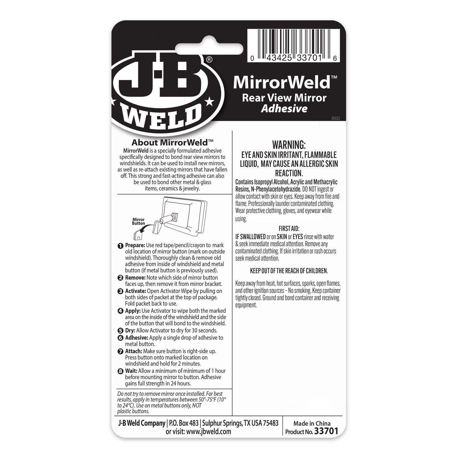 JB Weld Mirror Weld Rear View Mirror Adhesive 0.2oz