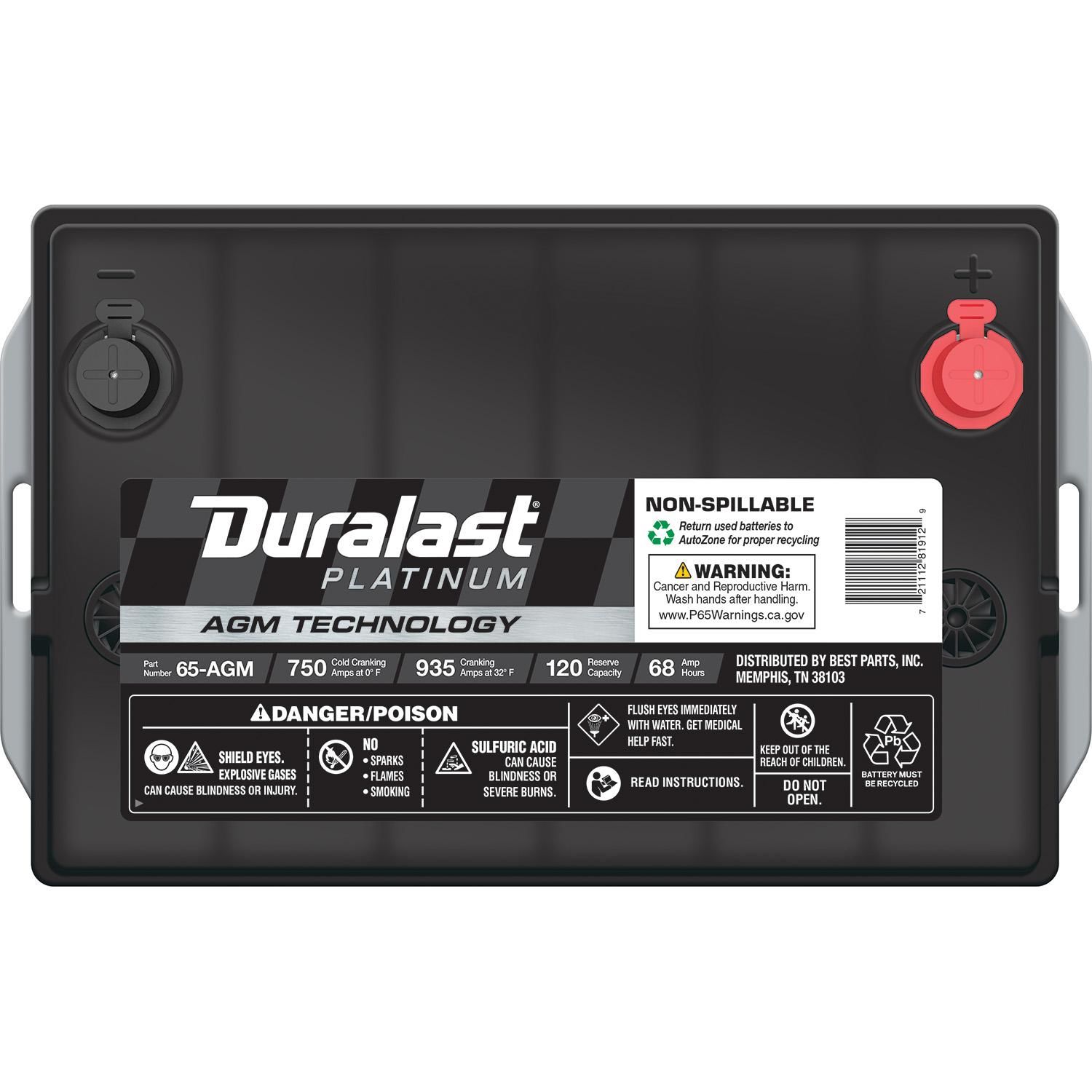Duralast Platinum AGM Battery BCI Group Size 65 750 CCA 65AGM