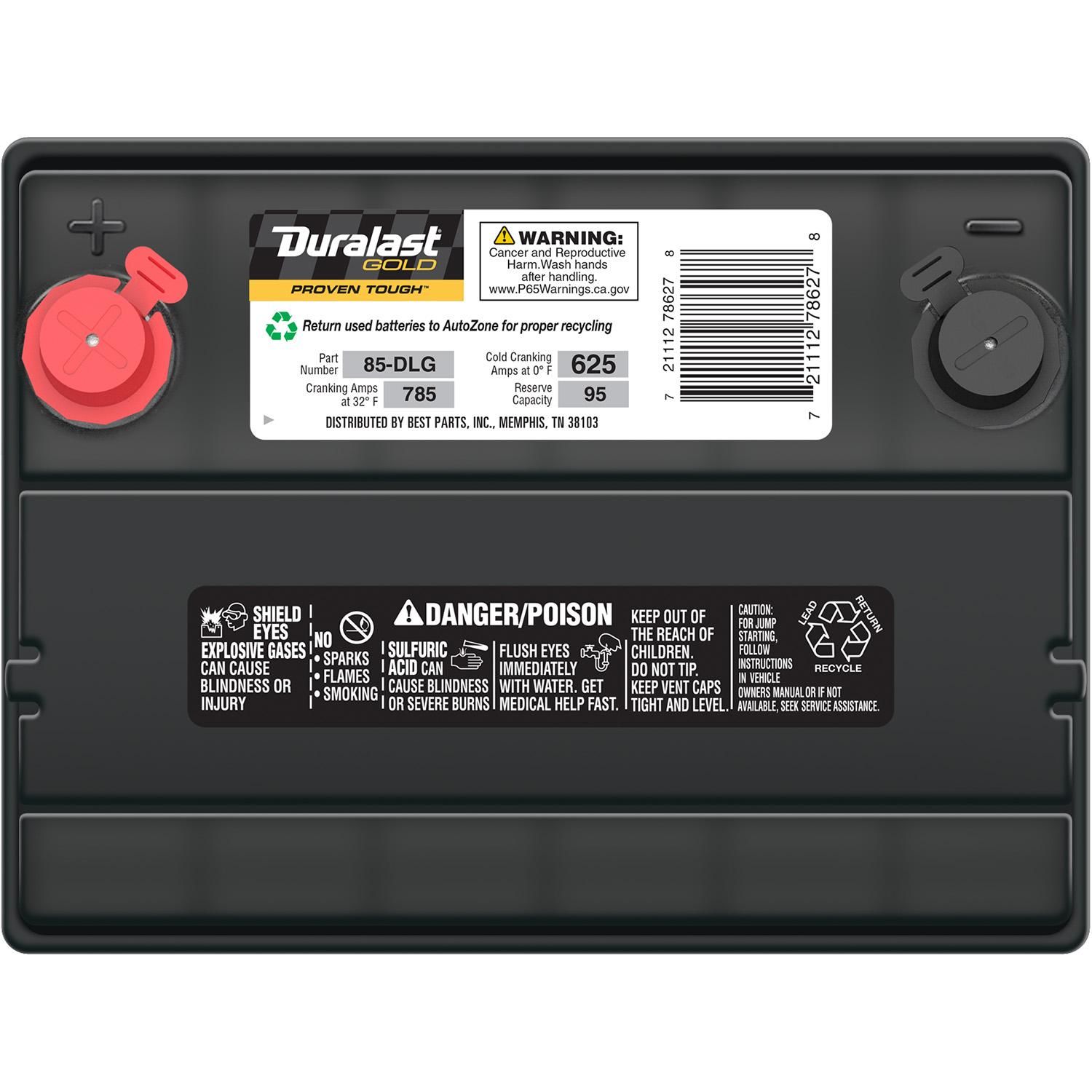 Duralast Gold Battery 85-DLG Group Size 85 625 CCA