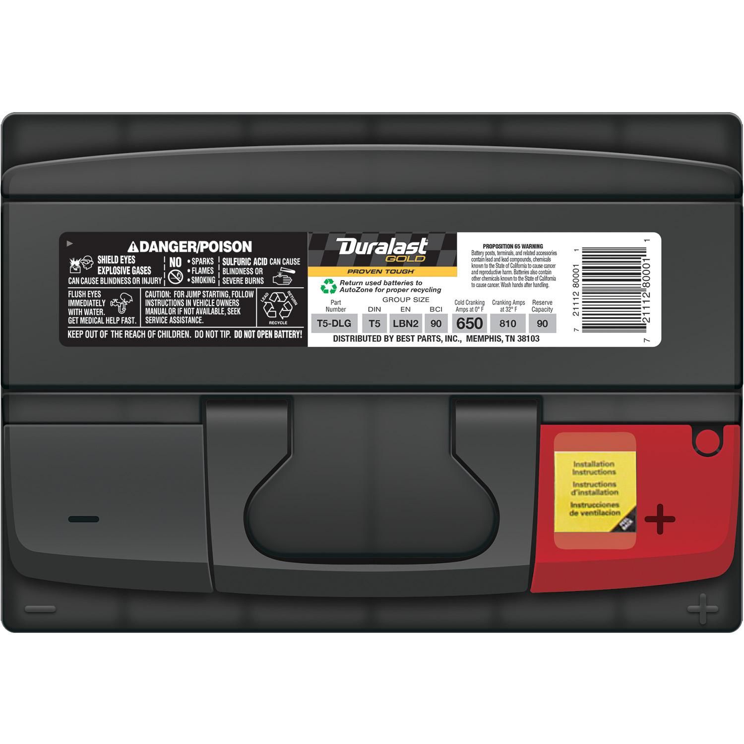 Duralast Gold Battery BCI Group Size 90 650 CCA T5DLG
