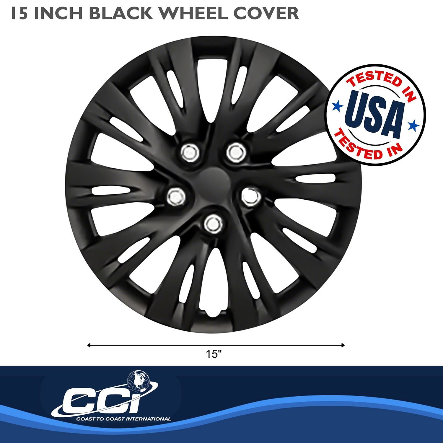 Coast to Coast Gloss Black 15in 10 Split Spoke Plastic Universal Wheel Cover/Hub Cap 4 Piece