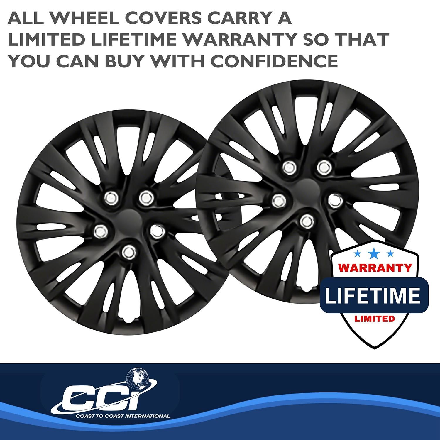 Coast to Coast Gloss Black 15in 10 Split Spoke Plastic Universal Wheel Cover/Hub Cap 4 Piece