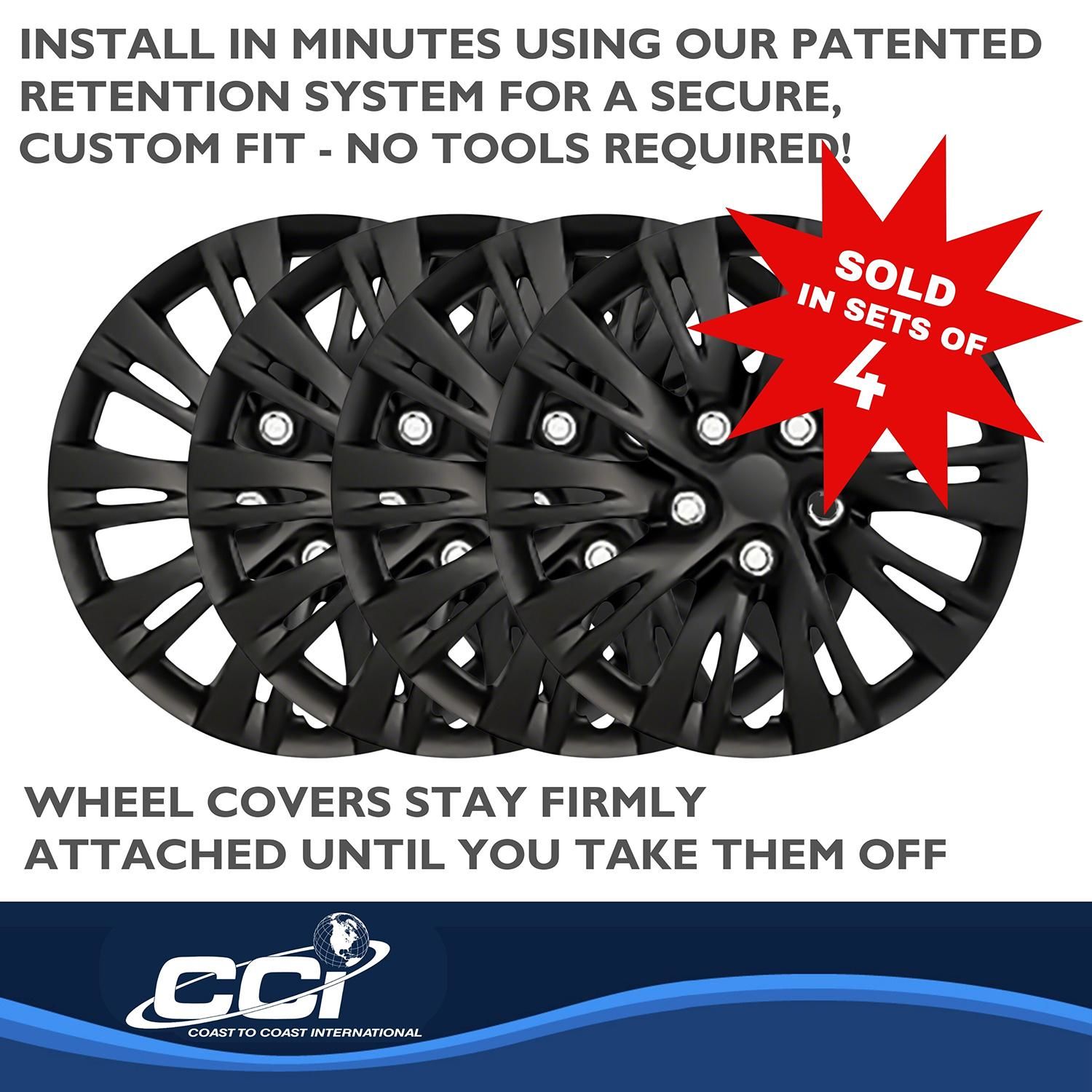 Coast to Coast Gloss Black 15in 10 Split Spoke Plastic Universal Wheel Cover/Hub Cap 4 Piece