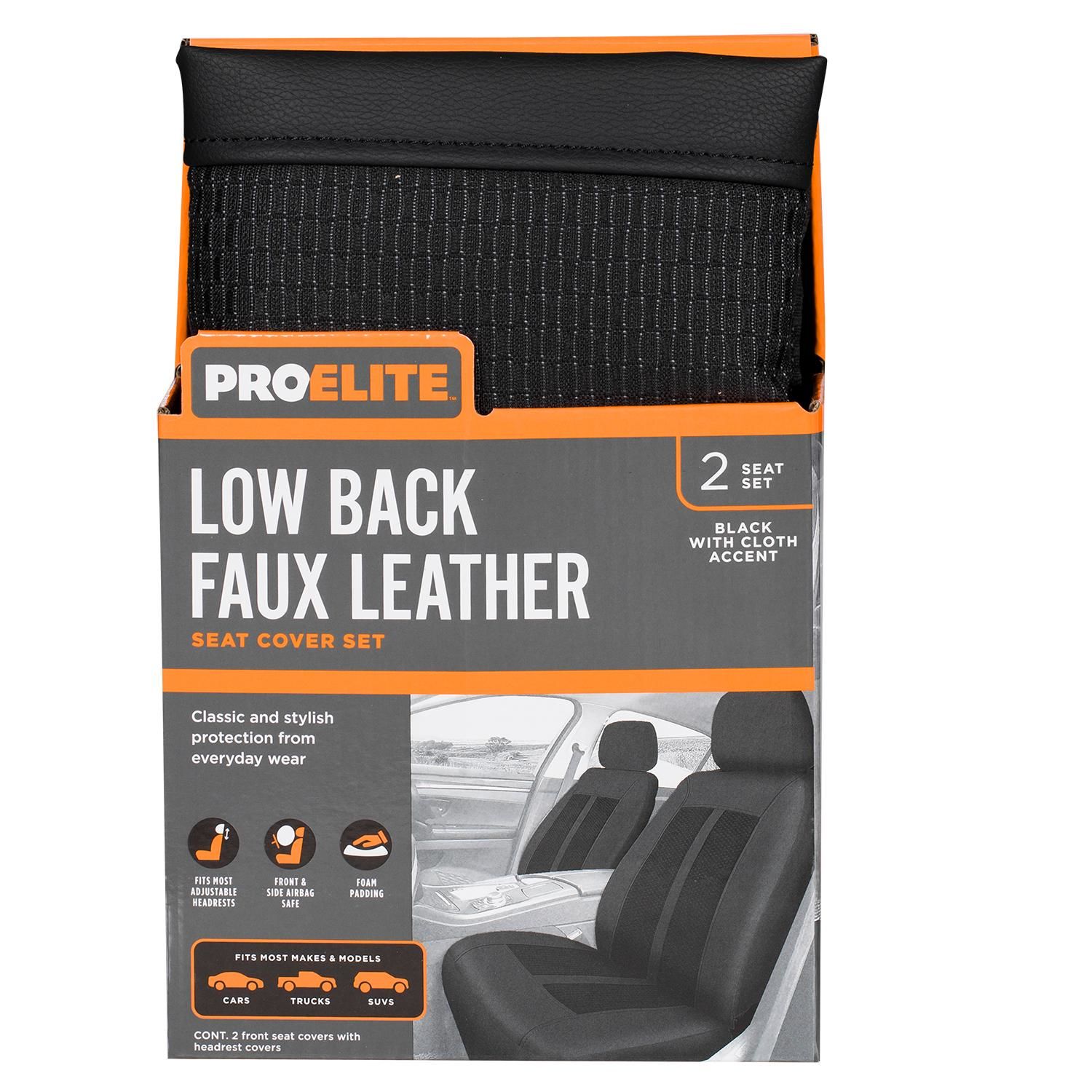 ProElite Black Low Back Faux Leather Seat Cover Set 2 Piece