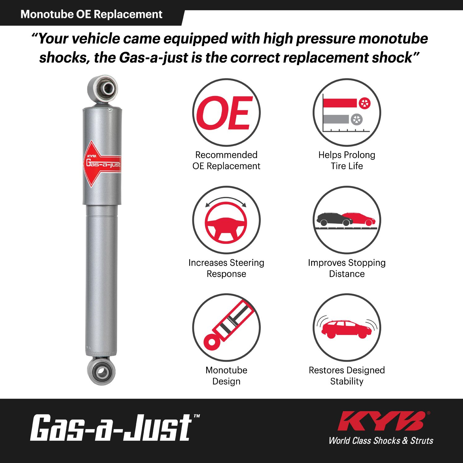 KYB Gas-a-Just Monotube Shock Absorber 553379