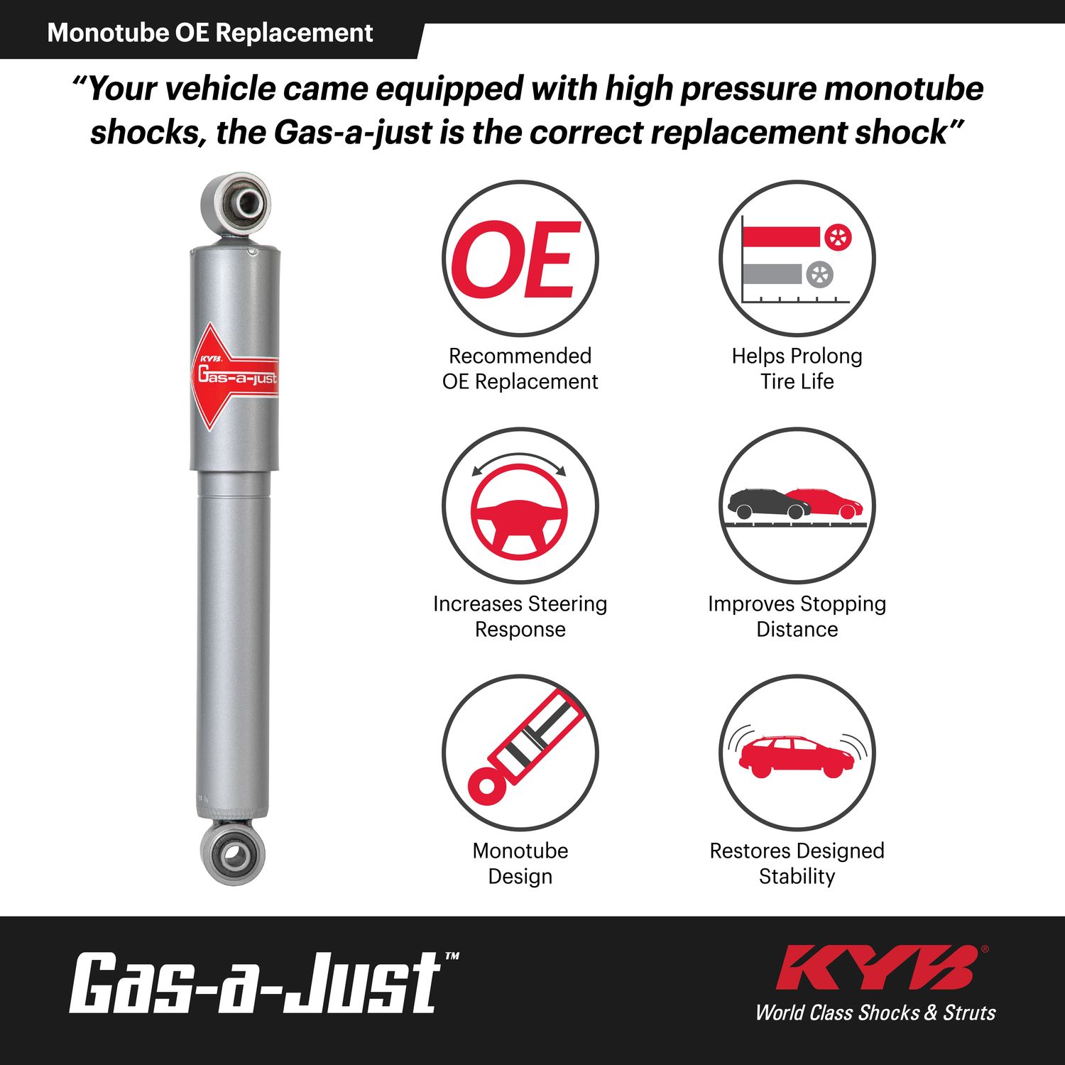 KYB 2-3in Lift Gas-A-Just Gas Shock Front | Jeep Wrangler (18-24) (5550020)