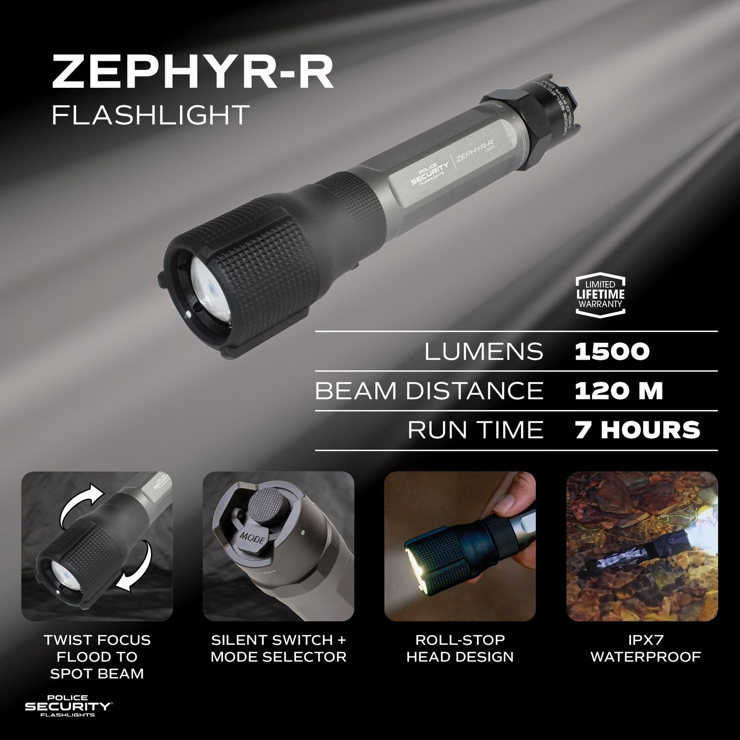 Police Security Zephyr R Tactical Flashlight