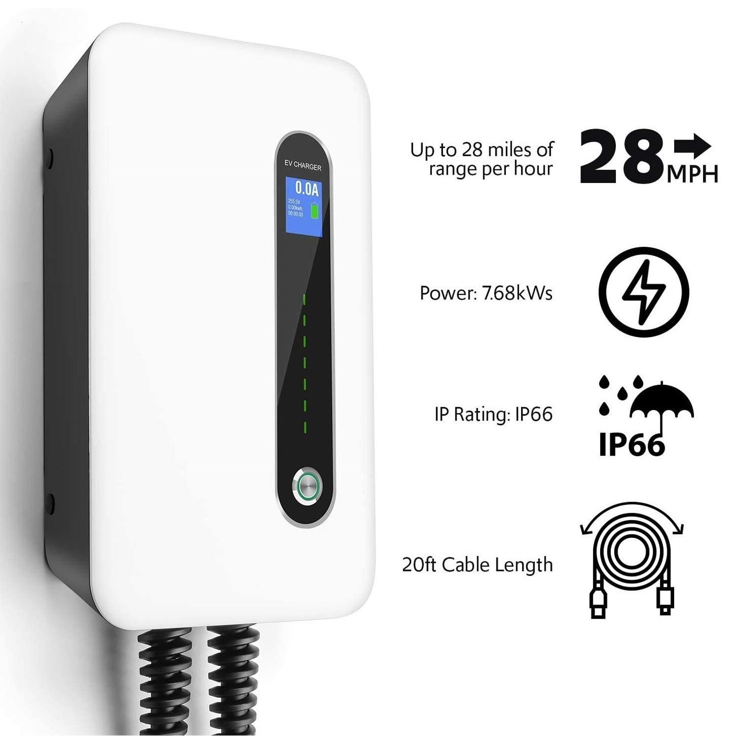 Lectron 240 Volt 32 Amps Level Electric Vehicle Charging Station with  20ft Extension Cord J1772 Cable and NEMA 14-50 Plug