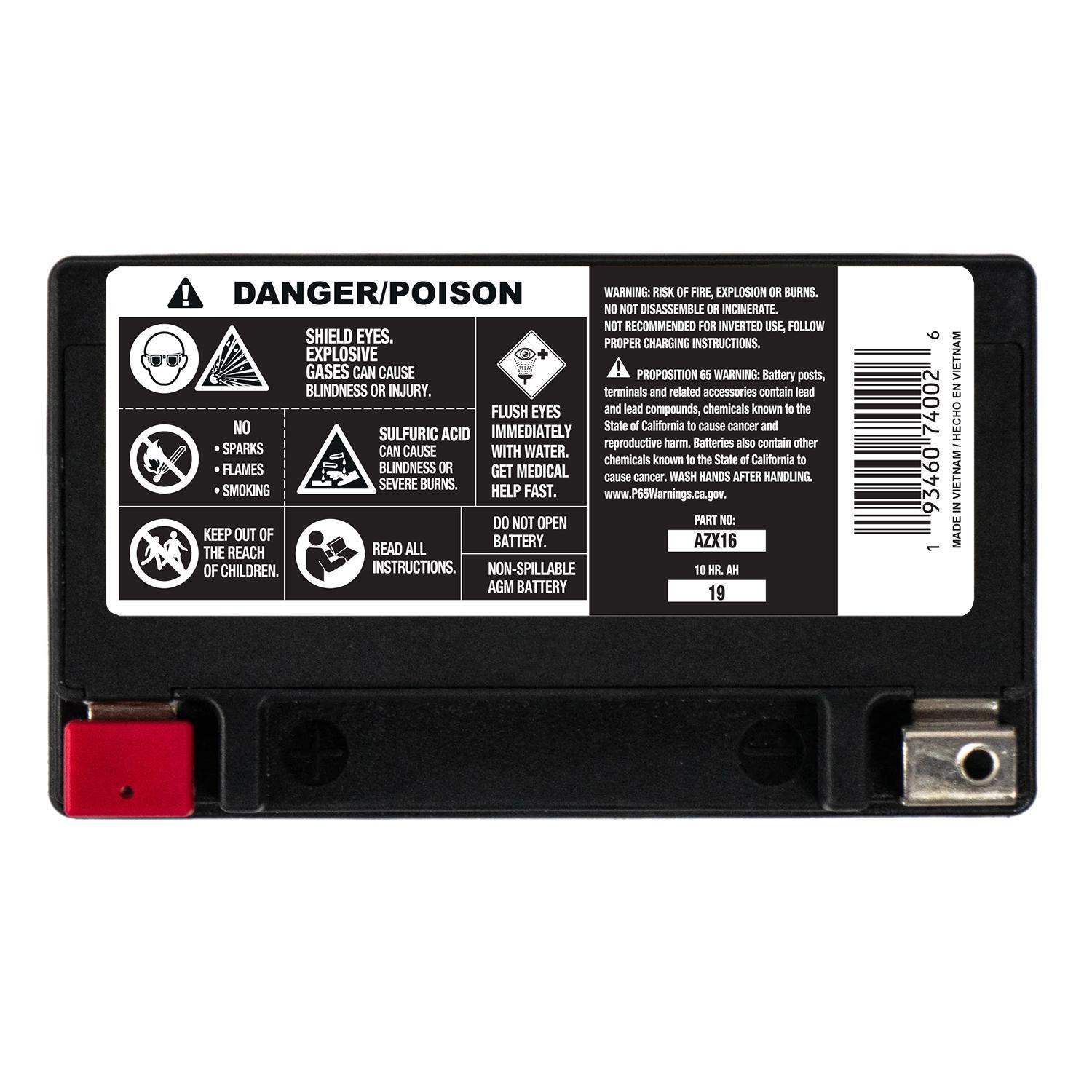 Duralast Gold AGM Ready-to-Ride Power Sport Battery 325 CCA AZX16