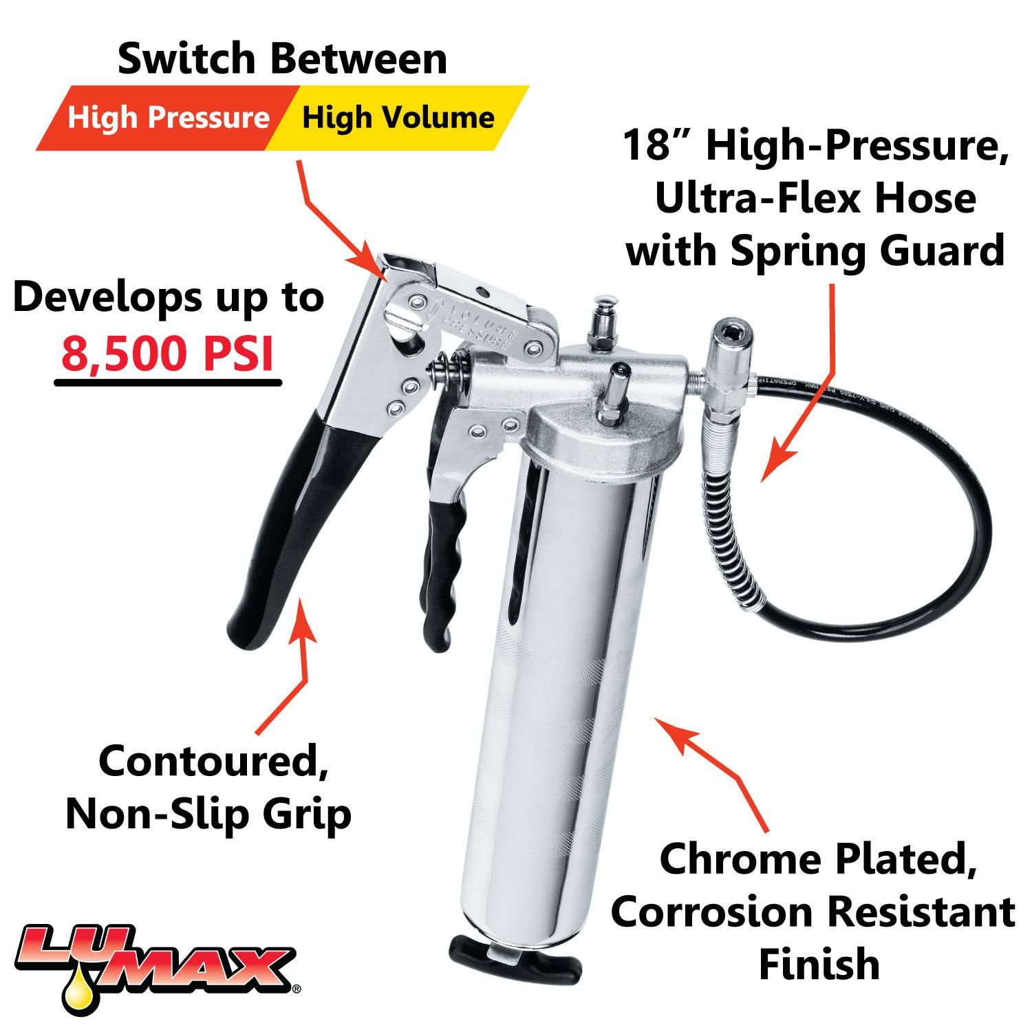 Lumax Heavy Duty Premium DualLeverage Pistol Grease Gun