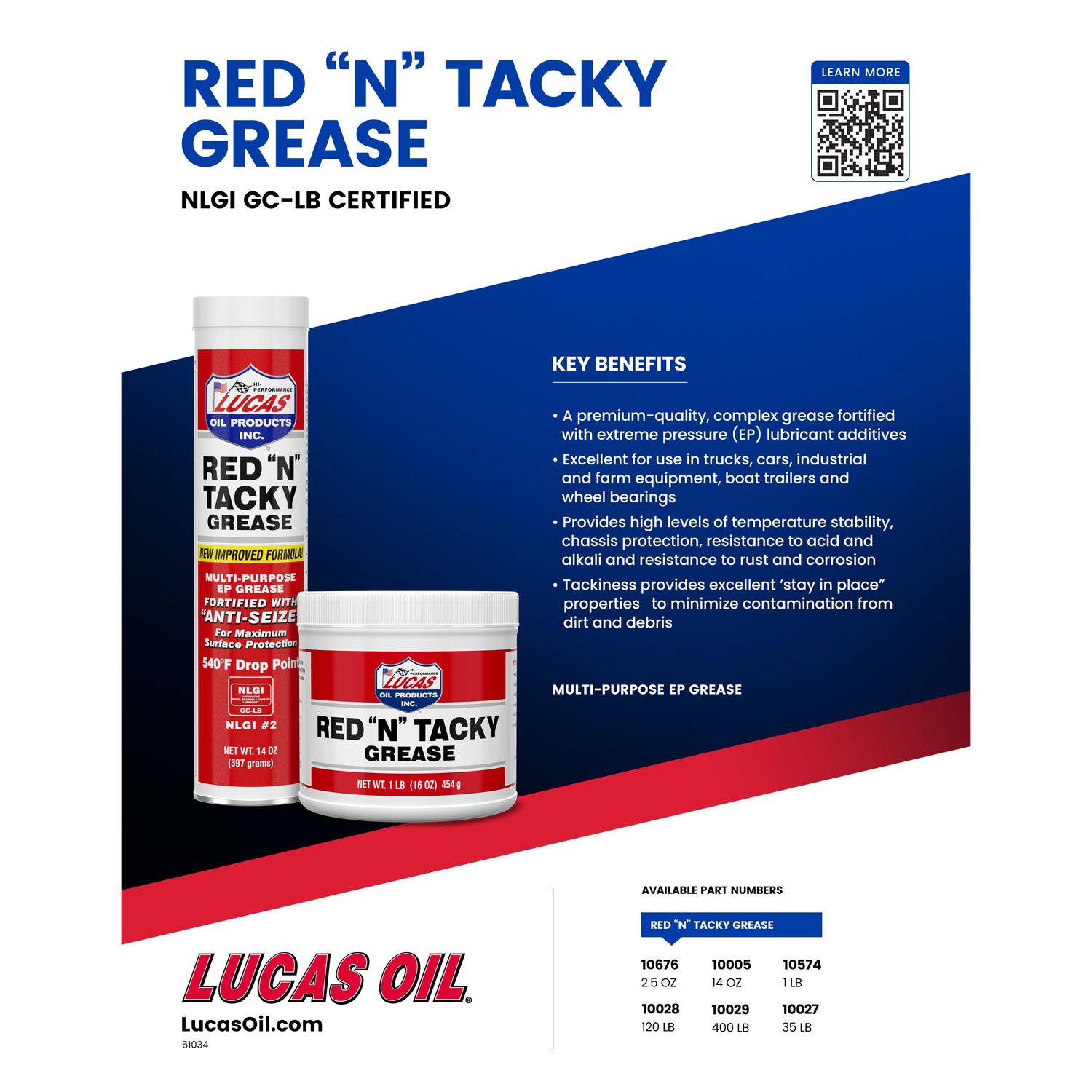 Lucas Oil 14 oz. Red 'N' Tacky Grease 10005 - The Home Depot