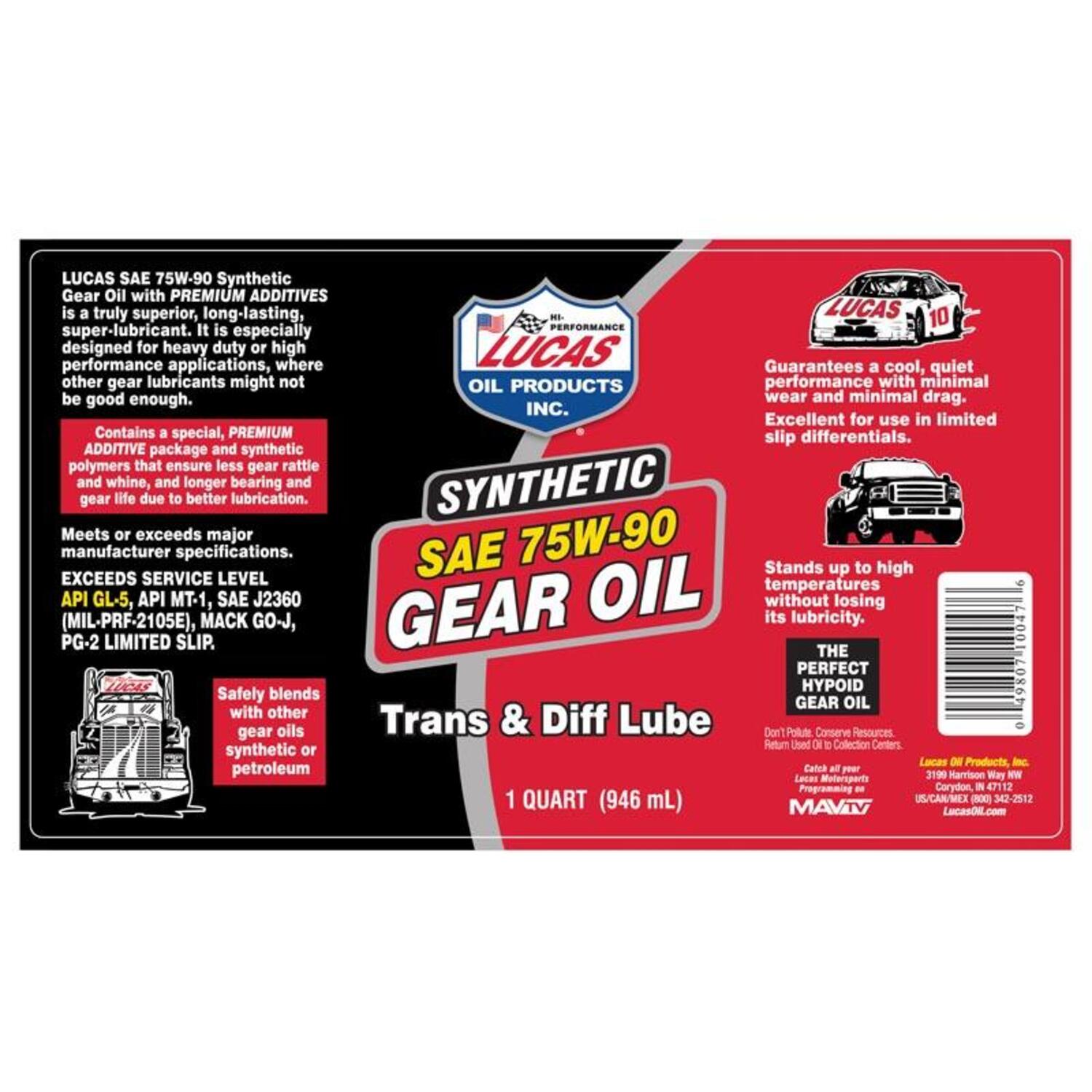 Lucas 75W90 Synthetic Gear Oil 1 Quart