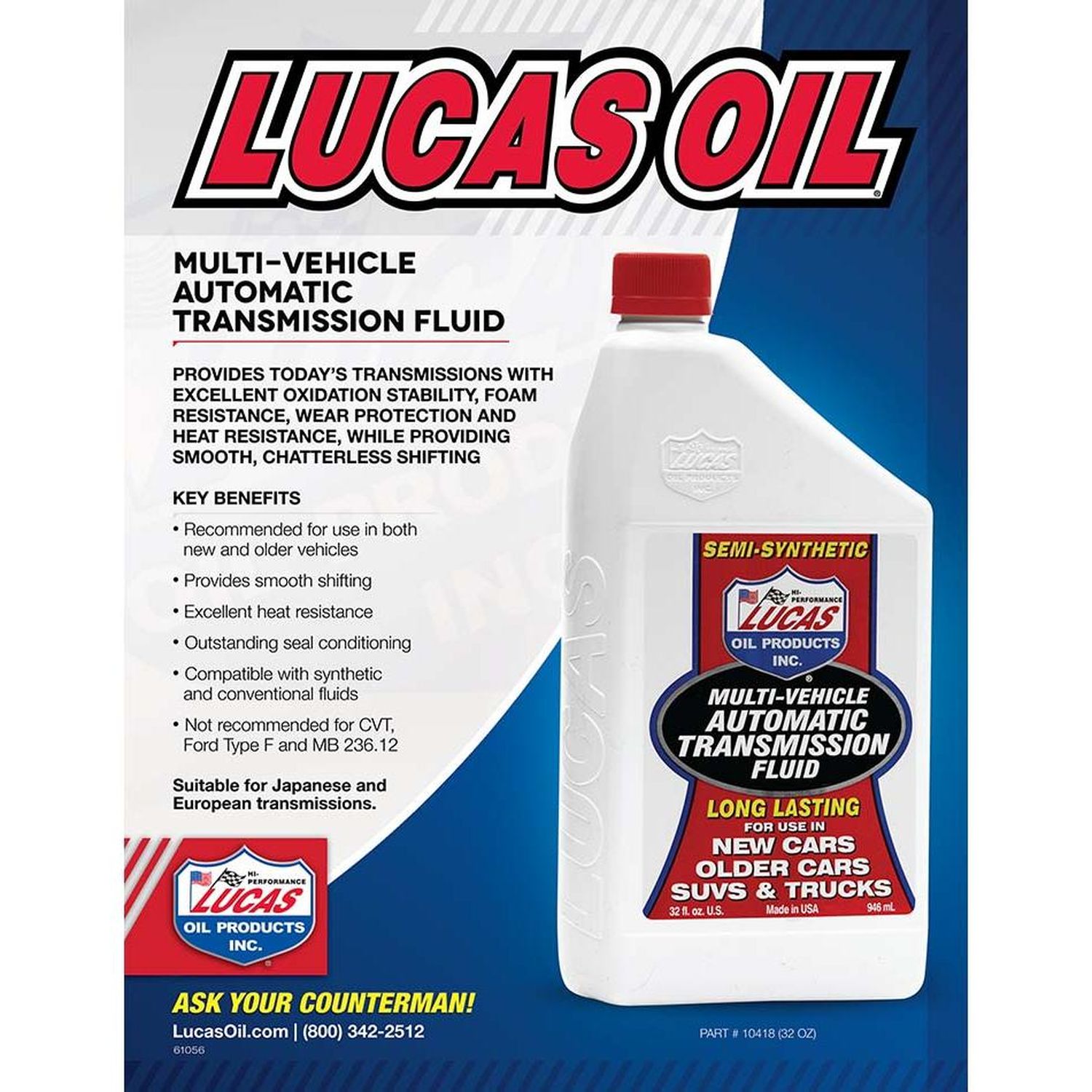 Lucas Oil Products MultiVehicle Automatic Transmission Fluid 1 Quart