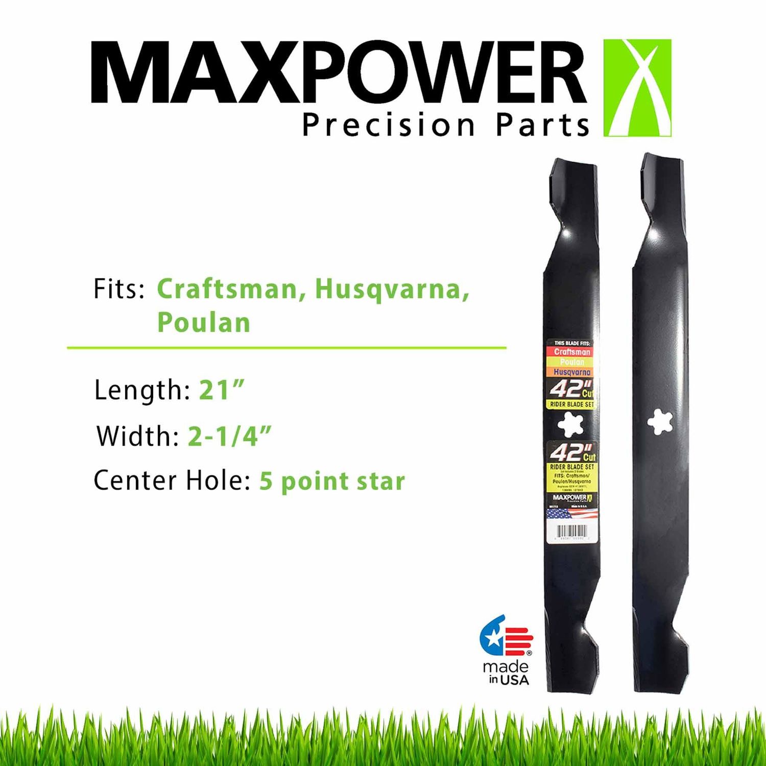 MaxPower 42in Cut Mower Blade Set for Many Craftsman, Husqvarna and Poulan  Mowers