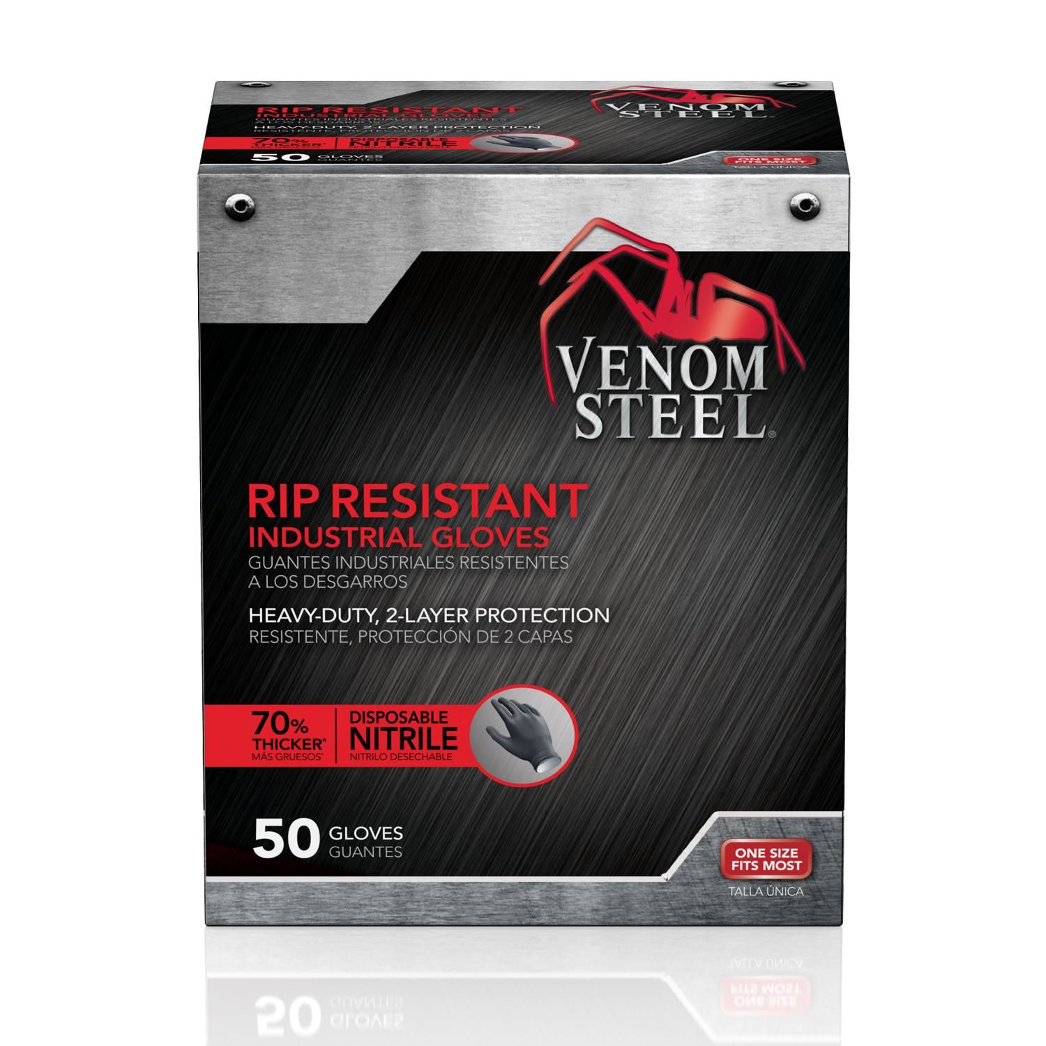 Venom 2 Layer Rip and Chemical Resistant, Nitrile Gloves 50 Piece