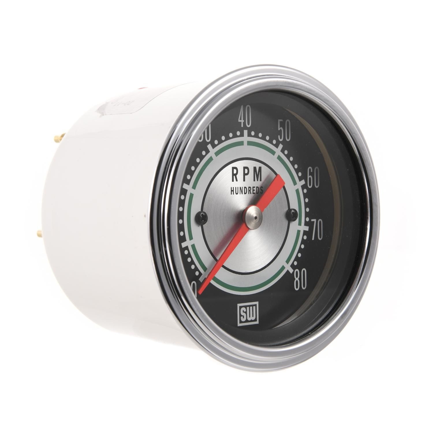 Stewart Warner 3 3/8in 0-8,000 RPM Black with Green Light Tachometer